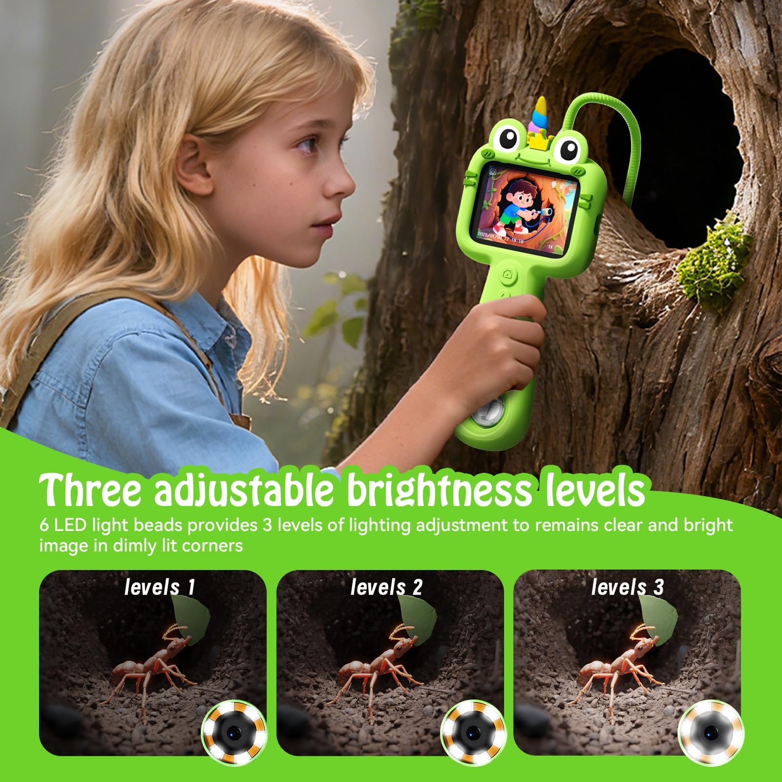 Kids Borescope with Light Borescope Camera for Kids Rechargeable STEM Science Educational Outdoor Toy with 32GB Card Nature Outside Exploration