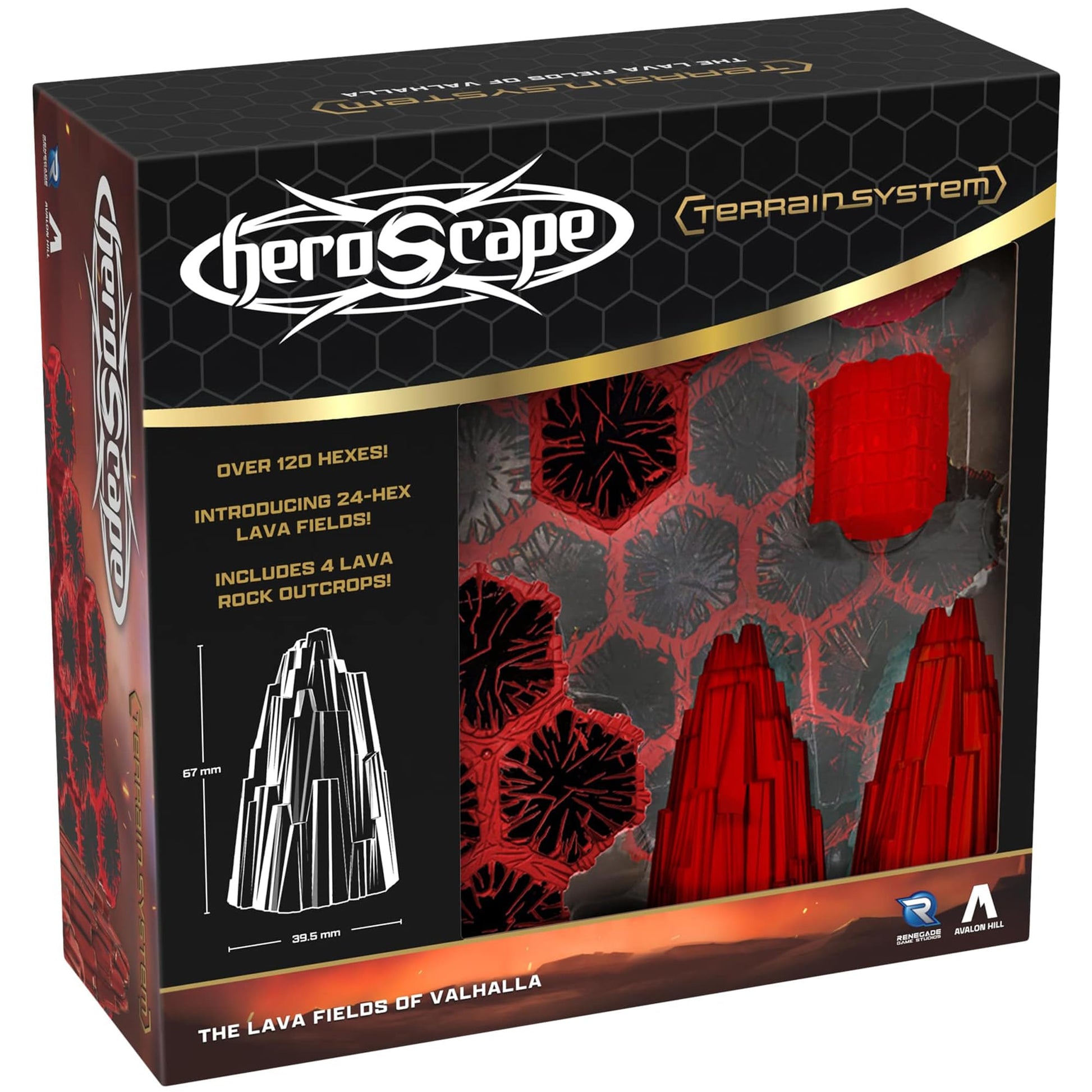 Renegade Game Studios Heroscape: Lava Fields of Valhalla Terrain Expansion, 120+ Hex Tiles, 4 Lava Rock Outcrop Pieces