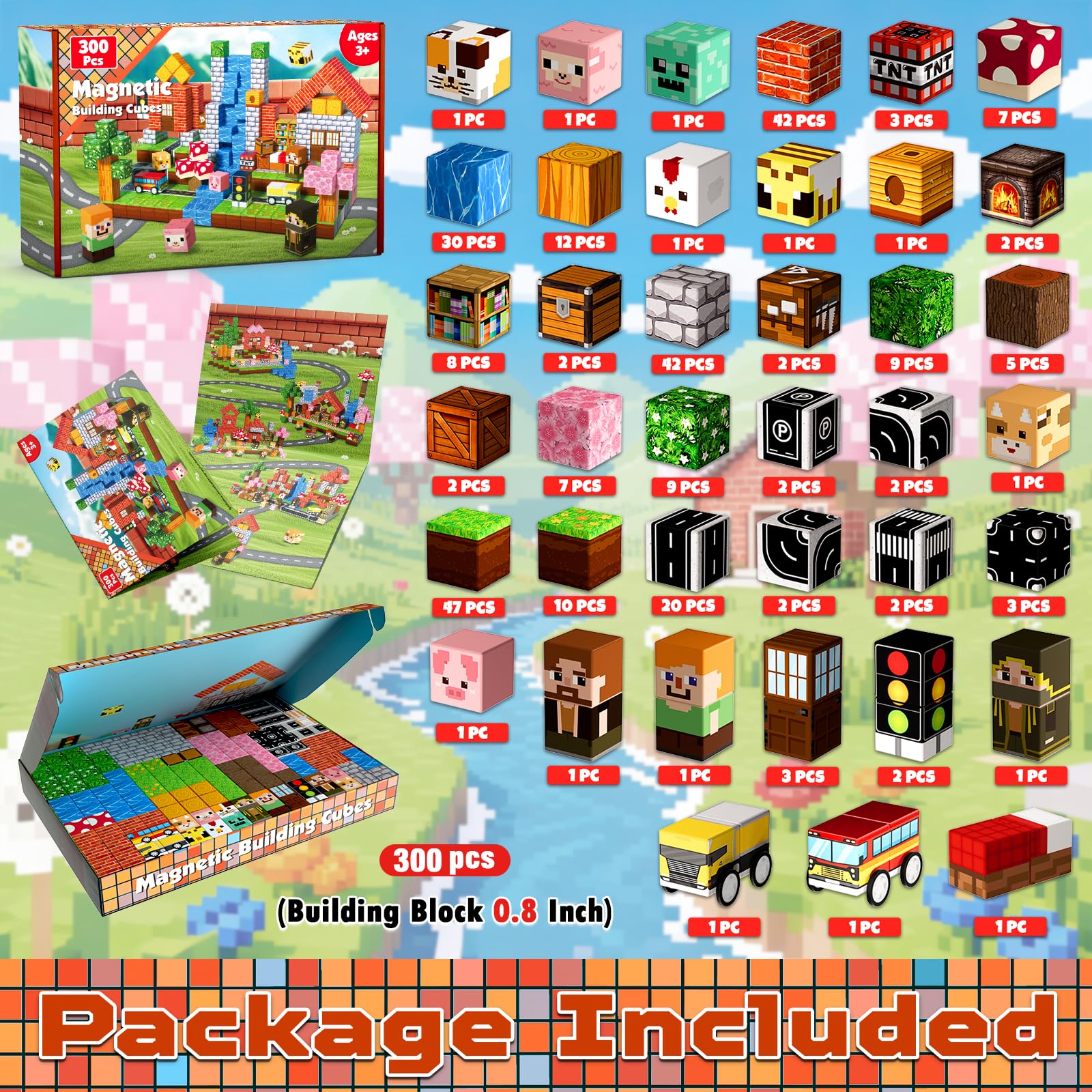 Annexfun Magnetic Blocks - 300PCS Magnetic Building Blocks Road Forest Magnetic Cubes - Sensory Toys for Montessori Toddler Birthday Gifts -STEM