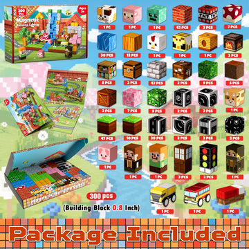 Annexfun Magnetic Blocks - 300PCS Magnetic Building Blocks Road Forest Magnetic Cubes - Sensory Toys for Montessori Toddler Birthday Gifts -STEM