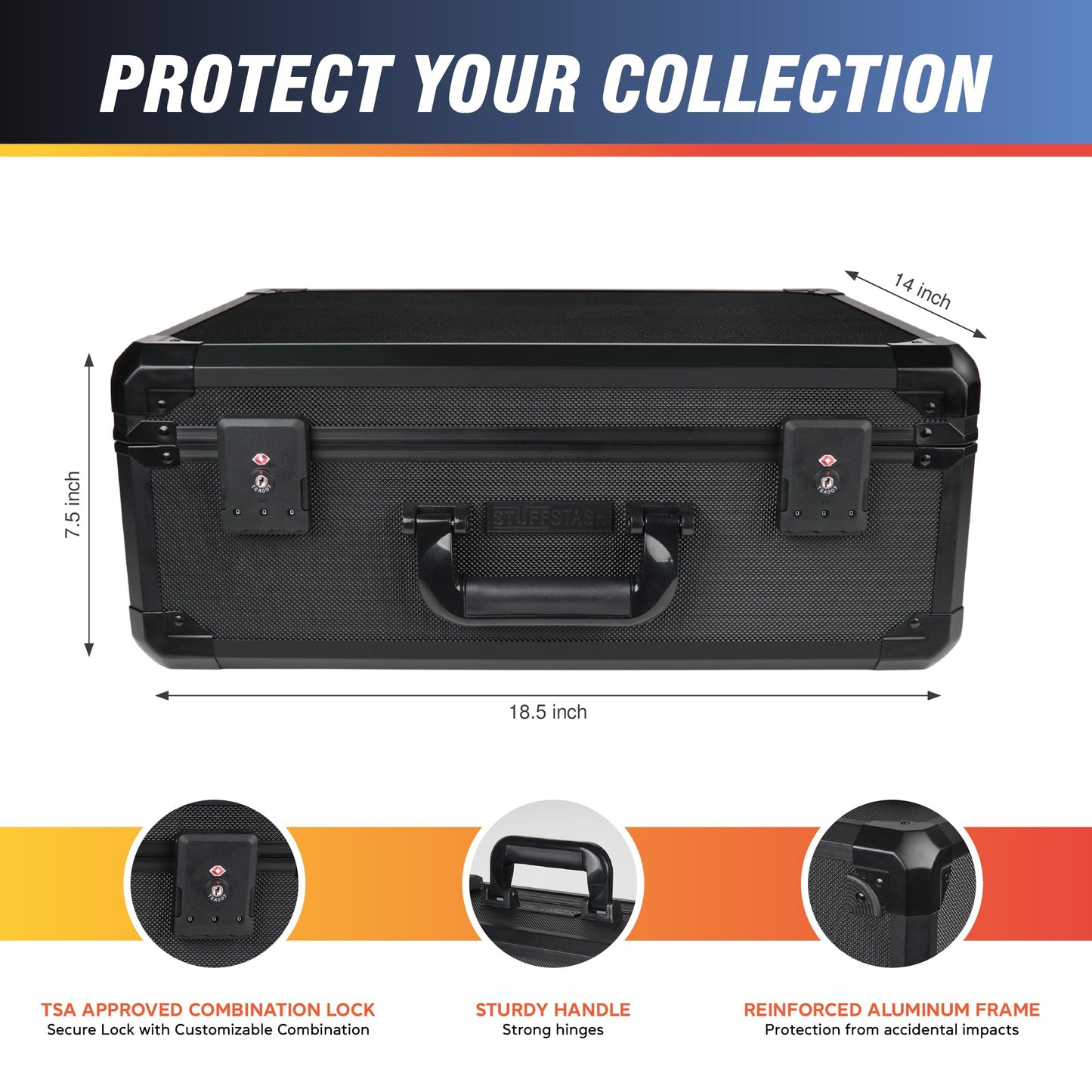 STUFFSTASH Graded Card Storage Case - Fits 180+ PSA, GMA, BGS, SGC Slabs - TSA Approved Combination Lock, Reinforced Corners, Removable Foam Dividers