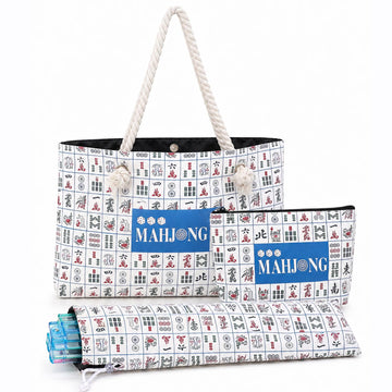 Miyxsin American Mahjong Bags for Tiles and Racks, 3 Pcs Empty Mahjong Carrying Bags, Large Canvas Travel Carry for Travel Mah Jong Accessories,
