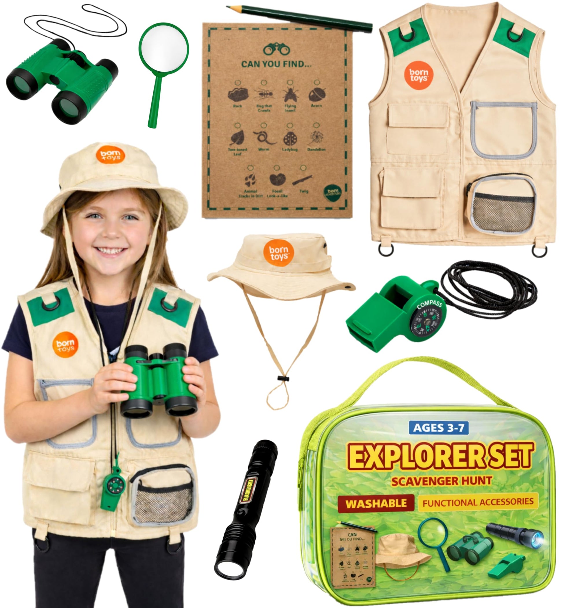 Born Toys Kids Safari Costume Zoo Keeper Dress Up Outfit for Toddler, 3+