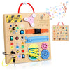 MoKo Montessori Busy Board Toys for 3+ Years Old Wooden Sensory Toys Board with LED Light Up Switch, Locks, Zippers, Music Boxes Learning Educational