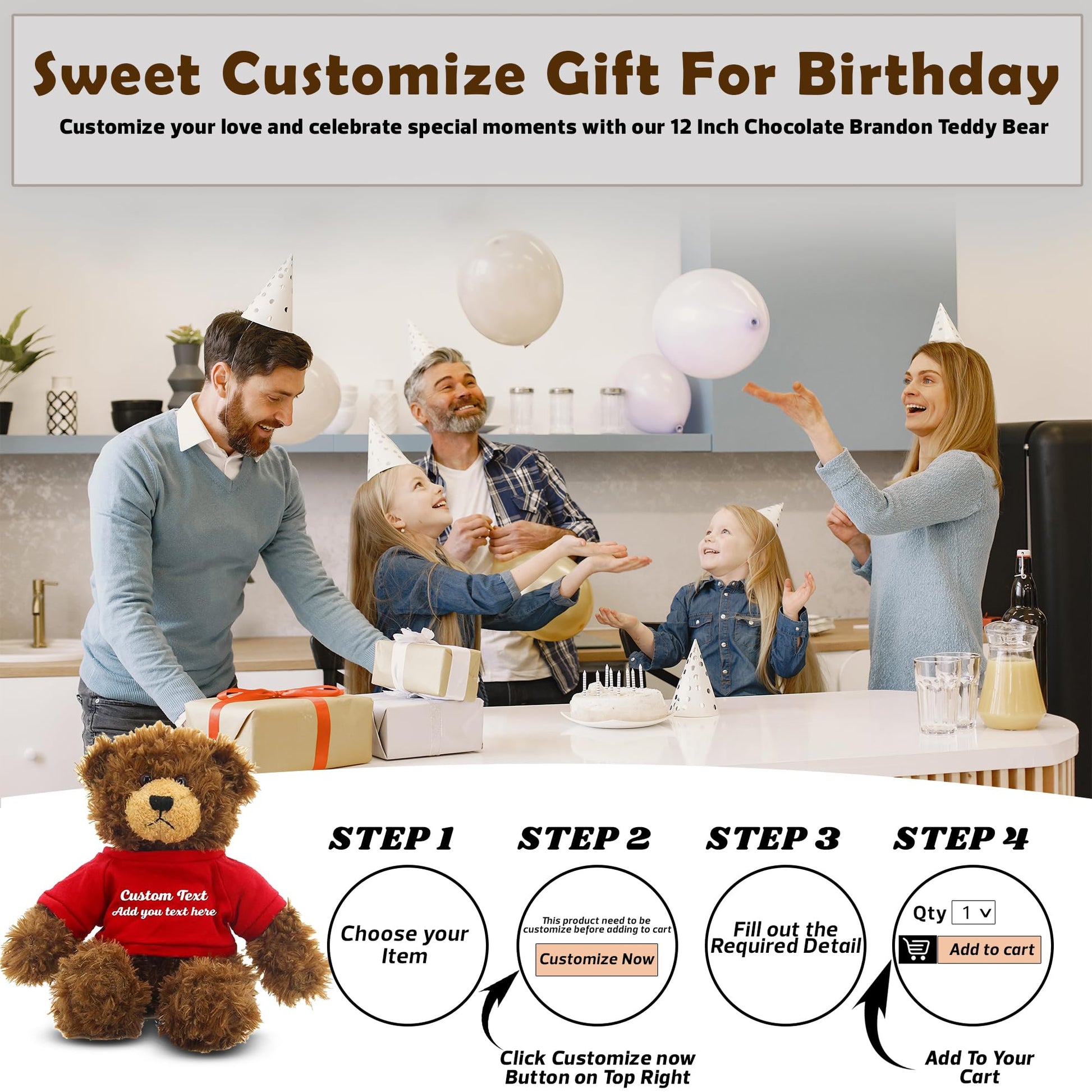 Made By Aliens Customized Chocolate Brandon Bear - 12 inch Personalized Stuffed Bear Plush Toy - Perfect Custom Shirt Bear Gift for Graduation