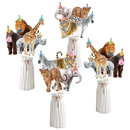 Safari Animals Table Centerpiece Sticks - 24-Pack Jungle Animal Cutout Table Toppers for Birthday & Baby Shower Party Decorations, Elephant, Lion
