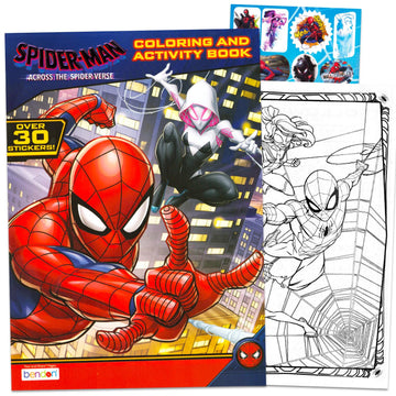 Spiderverse Coloring & Activity Book Set - Bundle of Spiderman Coloring Pages, Play Pack, Games, Puzzles, 300+ Stickers, More | Superhero Set for Kids
