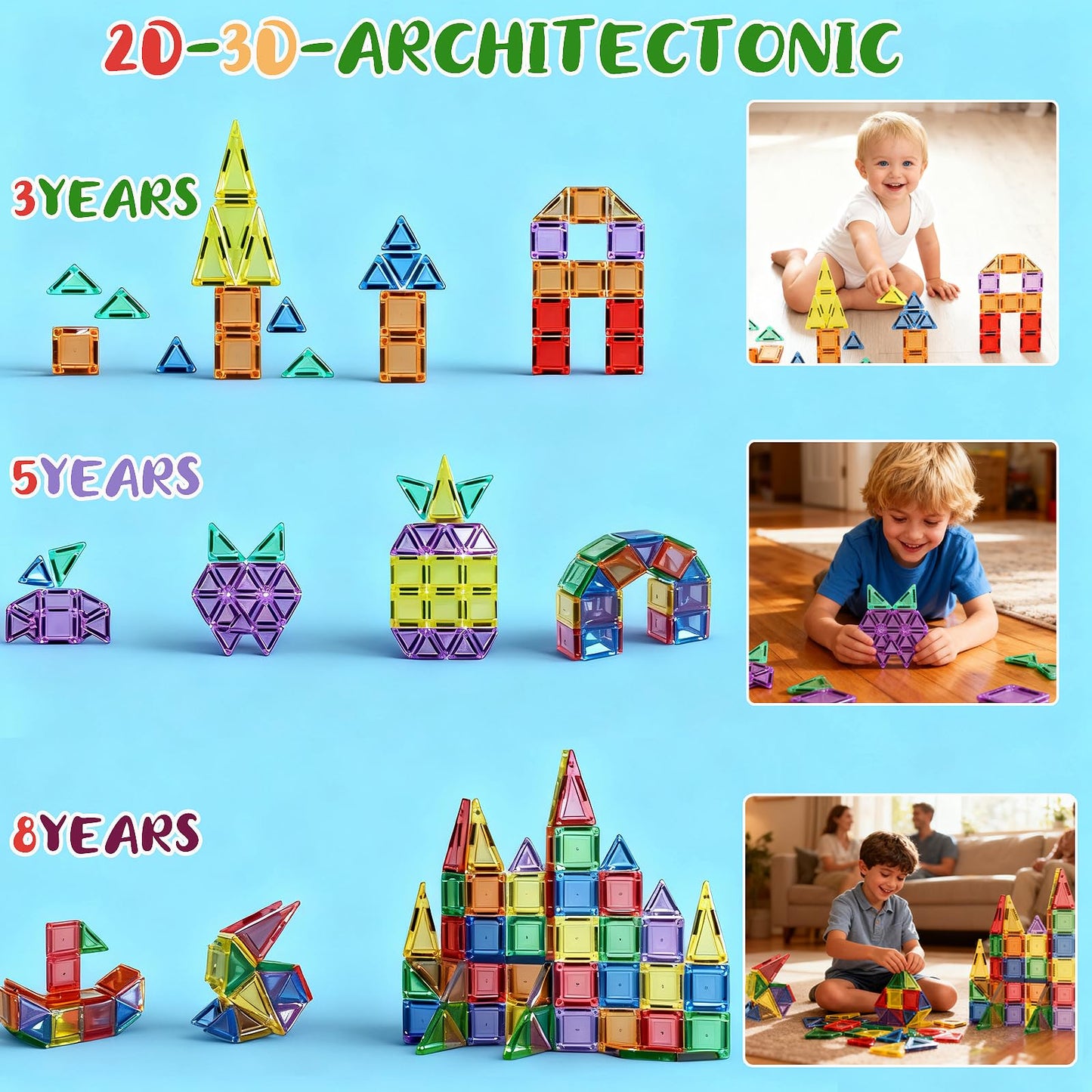 Logth 70PCS Mini Magnetic Tiles Toddlers Toys: Montessori Building Magnet Blocks STEM Bins Travel Storage Construction Set, Birthday for Kids 3-8