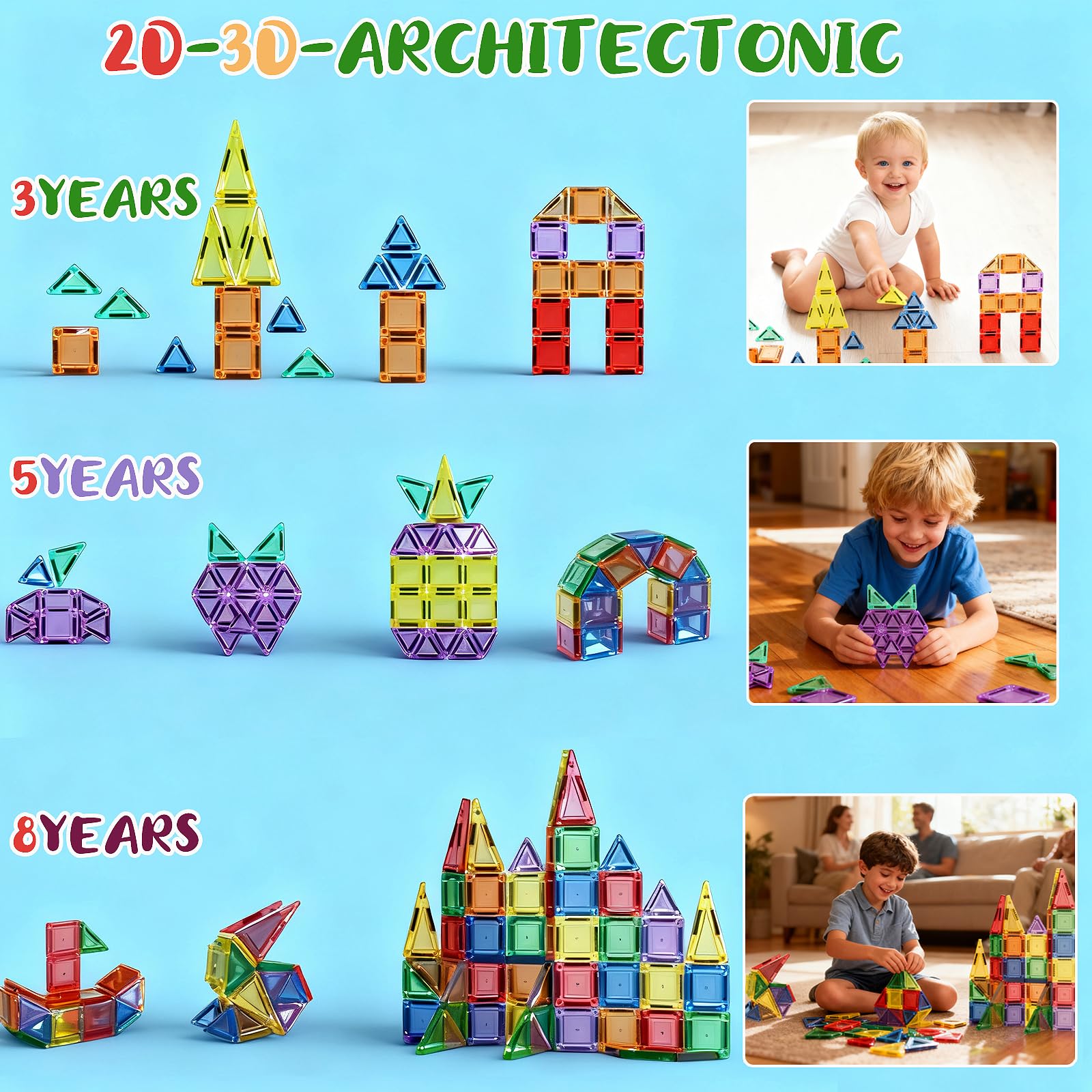 Logth 70PCS Mini Magnetic Tiles Toddlers Toys: Montessori Building Magnet Blocks STEM Bins Travel Storage Construction Set, Birthday for Kids 3-8