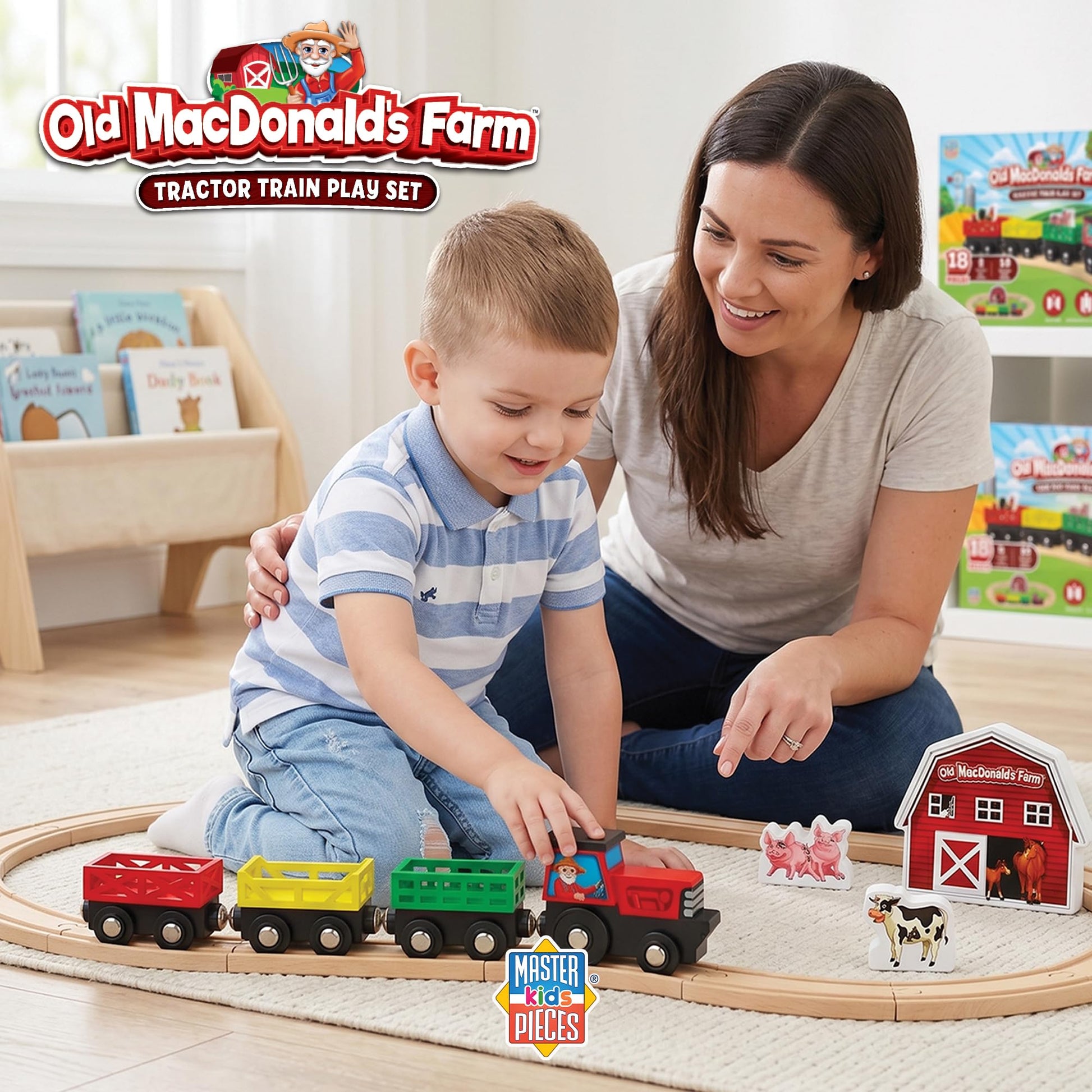 MasterPieces Wood Train Sets - Old Macdonald 18 Piece Train Set