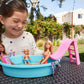 Barbie Doll & Pool Playset with Accessories that Include a Pink Slide, Beverages & Towel, Brunette Fashion Doll in Floral Swimsuit