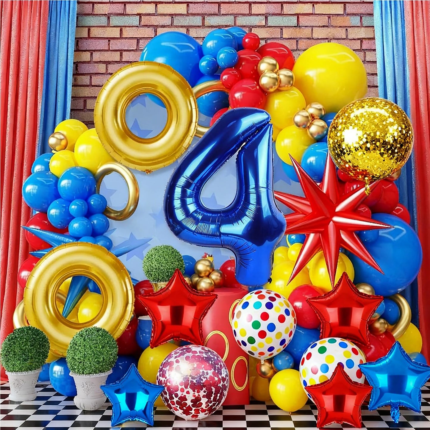 Cartoon Hedgehog Birthday Decorations,40 Inch Blue Number 5 Birthday Decorations?Big Gold Ring Lightning Balloons Red Blue Boom Star Balloons