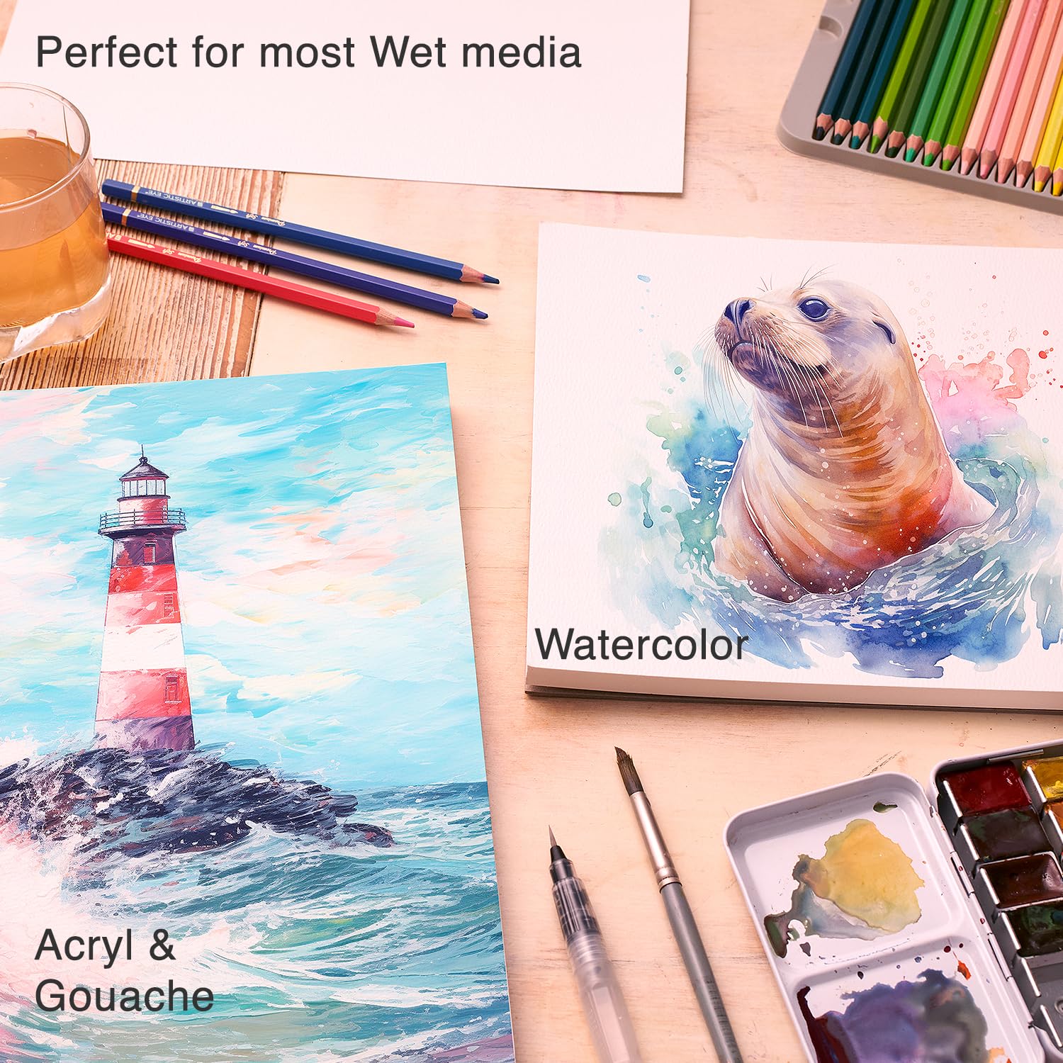 ARTISTIC EYE Watercolor Pad 9x12”, 30 Sheets, Glue Bound, Acid-Free Paper, 140lb (300gsm), Perfect for Most Wet & Dry Media, Ideal for Beginners