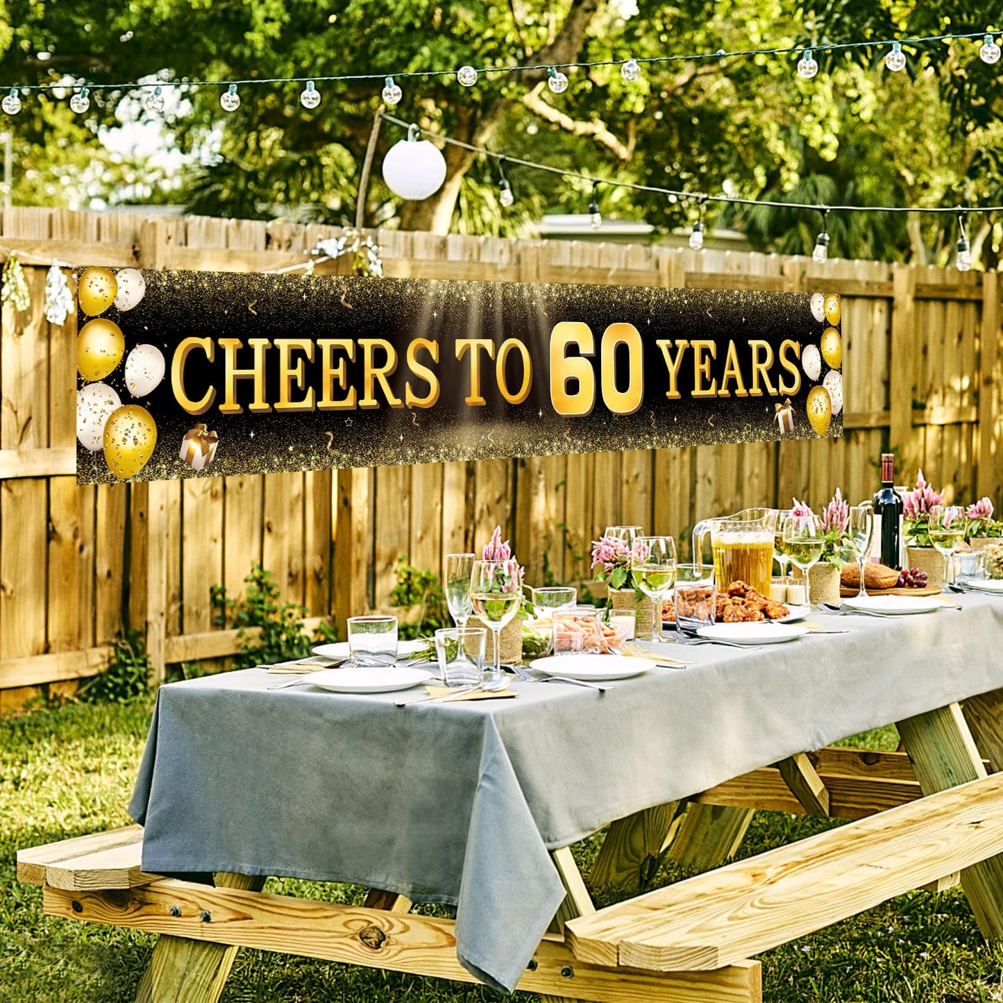 TZSS Black & Gold 60th Birthday Banner Decorations - Extra Large 118"x20" Reusable Yard Sign for Men & Women, Over The Hill Party Decor Indoor