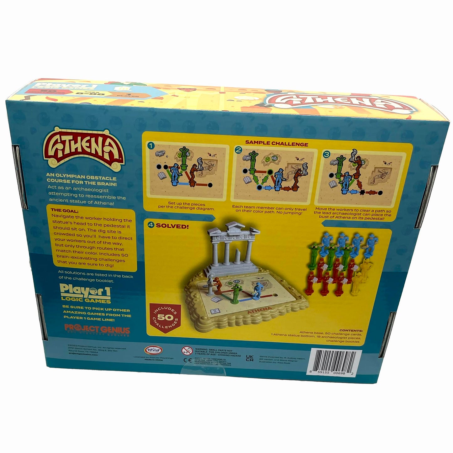 Player 1- Athena - Single Player Logic Game, 50 Challenges & Puzzles, Difficulty Levels Range from Easy to Difficult, Project Genius, Ages 8+