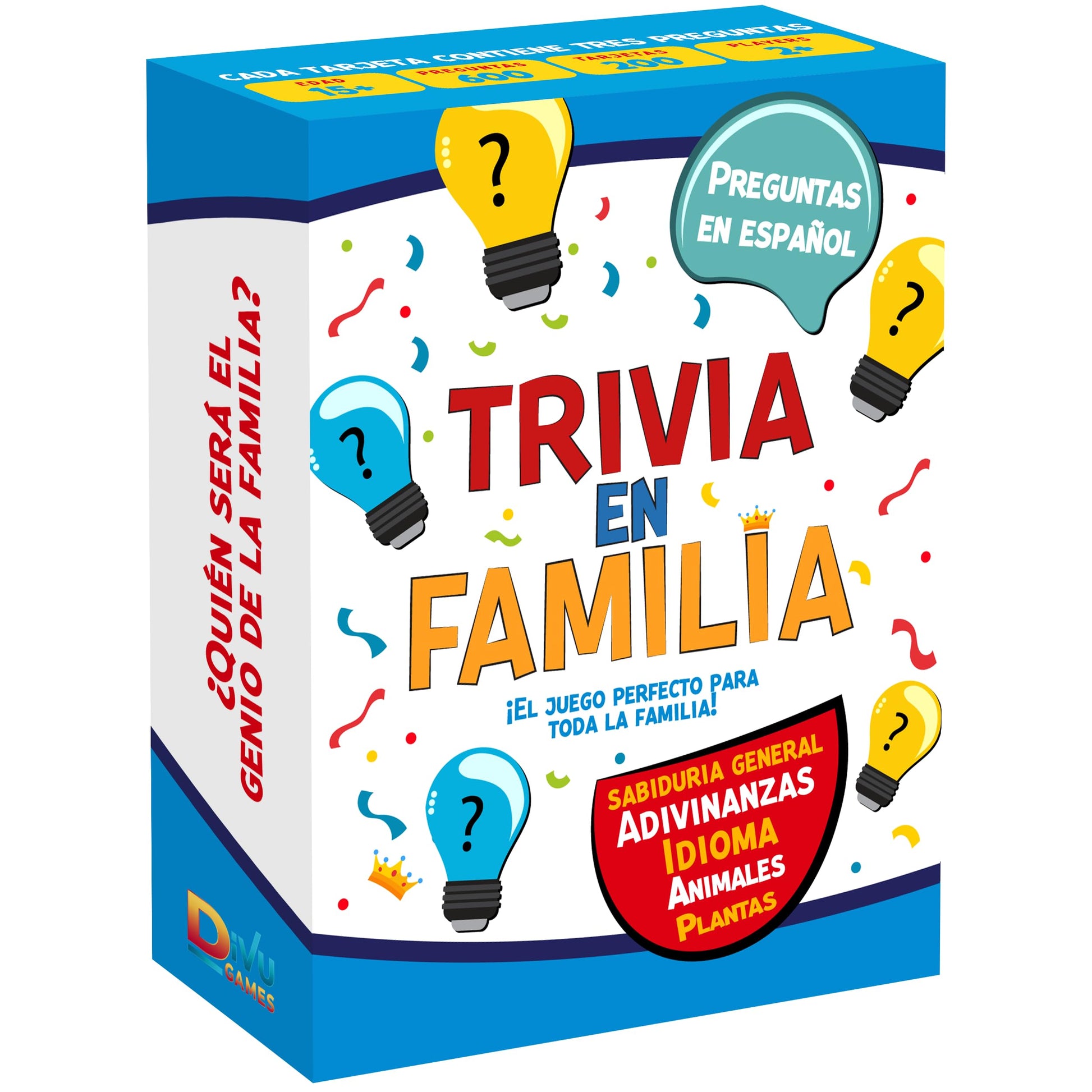 DiVU Games Trivia en Familia - Board Game en Español for Family, Friends, Adults & Teens | Juego de Cartas | Fun and Educational Trivia for Party