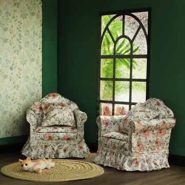 iLAND Dollhouse Furniture of Dollhouse Couch Set, Elegant Rose Pleated Single Sofas 2Pcs w/Cushions, Doll House Accessories and Furniture Miniature
