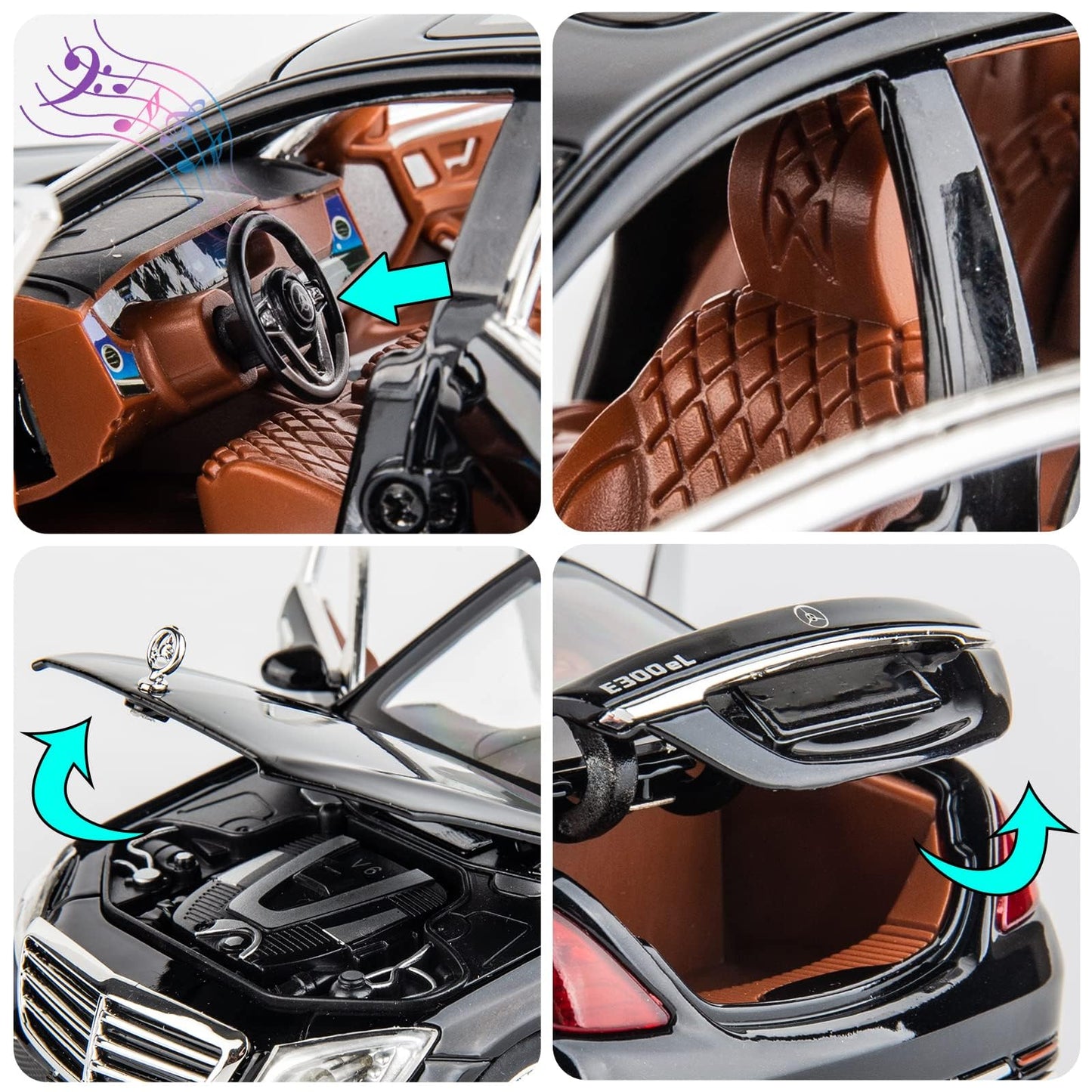 WAKAKAC 1/24 Toy Car Compatible with E300 Alloy Die-cast Pull Back Car Model with Light and Sound Toy Vehicles for Adults Boys Girls, Gift Decoration