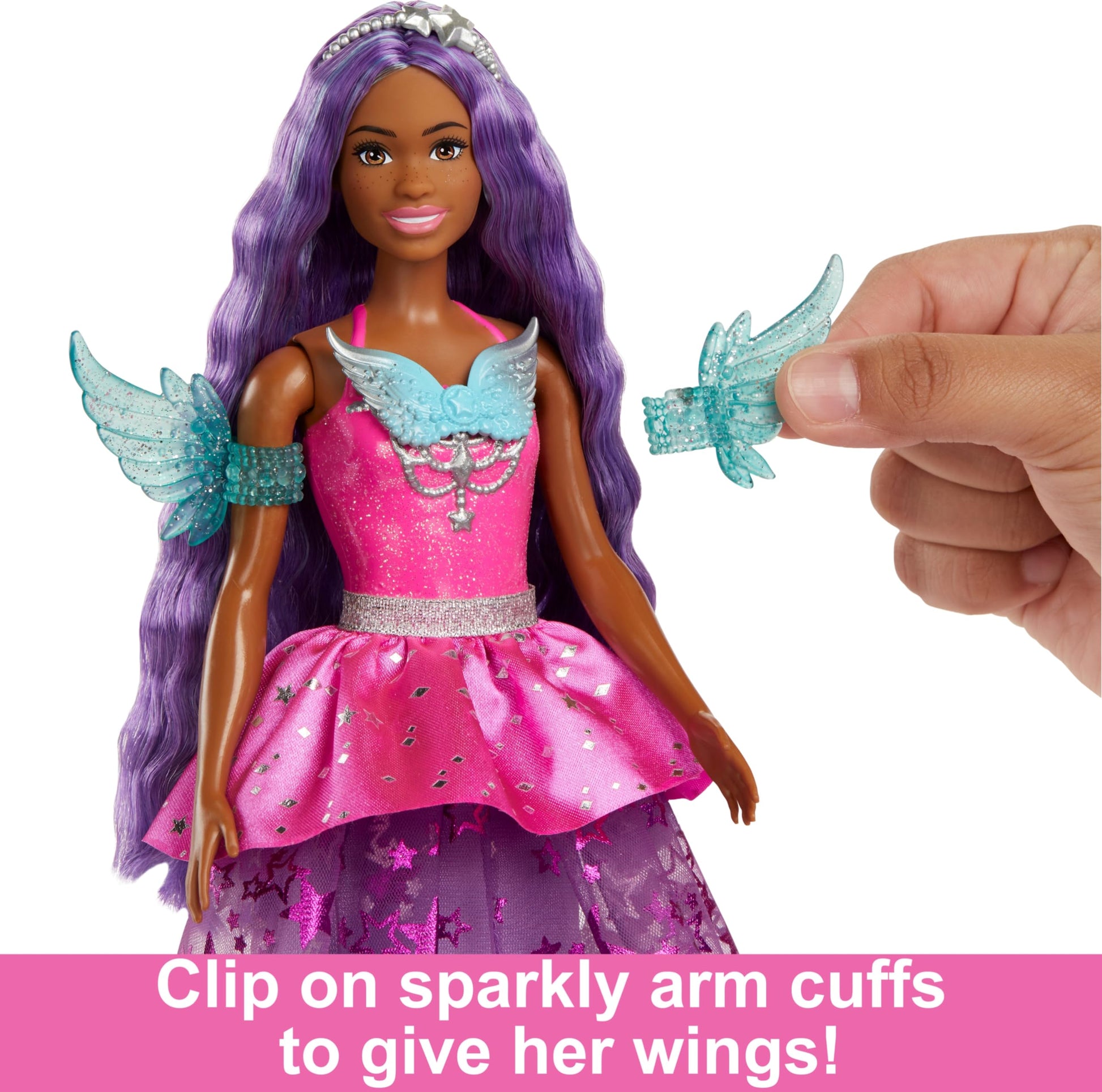 Barbie A Touch of Magic Fashion Doll, Brooklyn with Wing-Detailed Dress, 7-inch Long Colorful Hair, 2 Fantasy Pets & Accessories