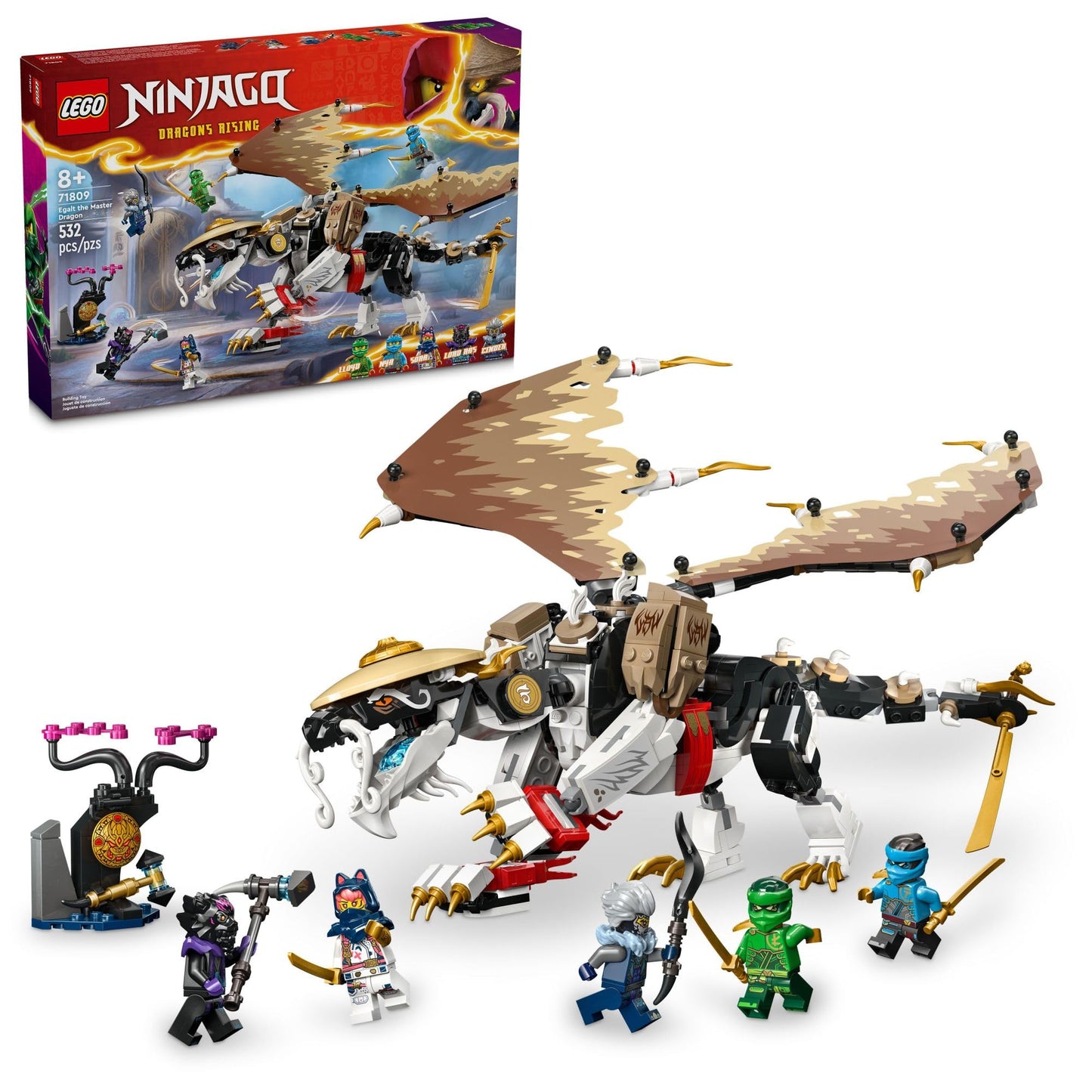 LEGO NINJAGO Egalt The Master Dragon Action Figure, Hero Toy Battle Set with 5 Ninja Minifigures for Group or Independent Play, Dragon Toy Gift Idea