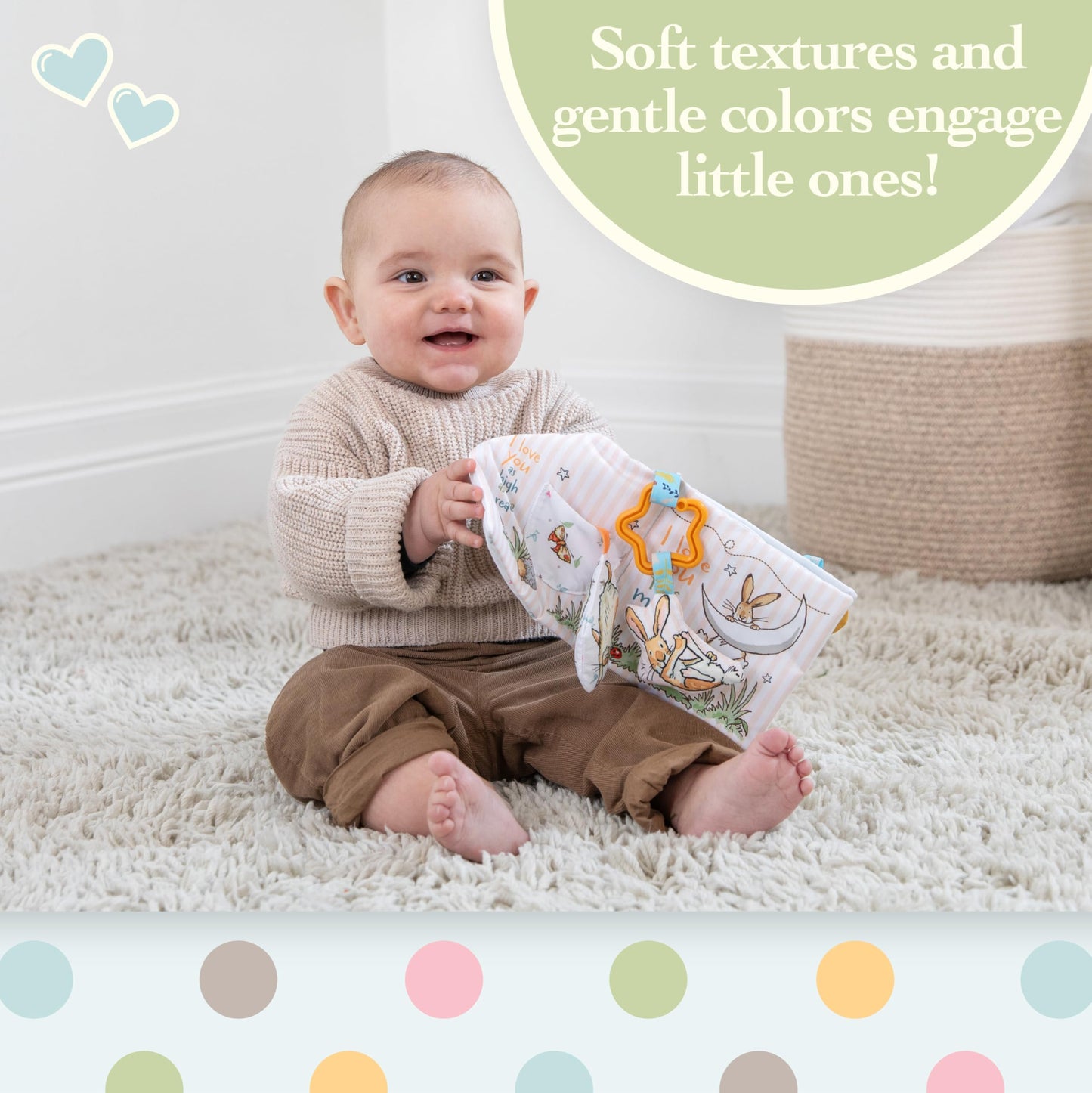 Kids Preferred Guess How Much I Love You… 5 Inch Soft Book Interactive Baby Teether Toy with Crinkle Sounds, Soft Textures, Bright Colors,