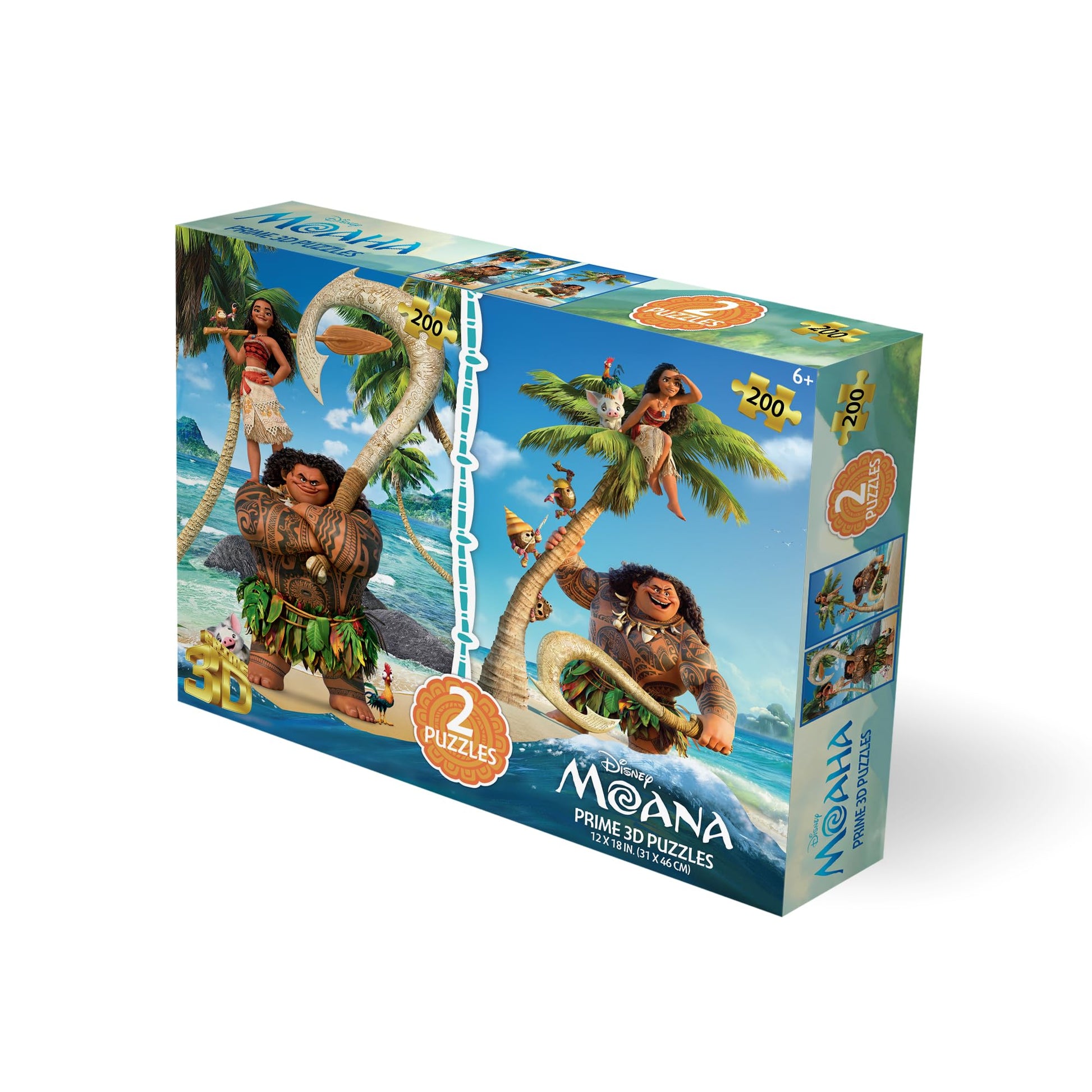Prime 3D | Disney | Moana | 200 Piece 3D Jigsaw Puzzle 2-Pack for Adults & Kids | 2 Puzzles in 1 Box | Size 12" x 18" | Challenging & Fun for Adults