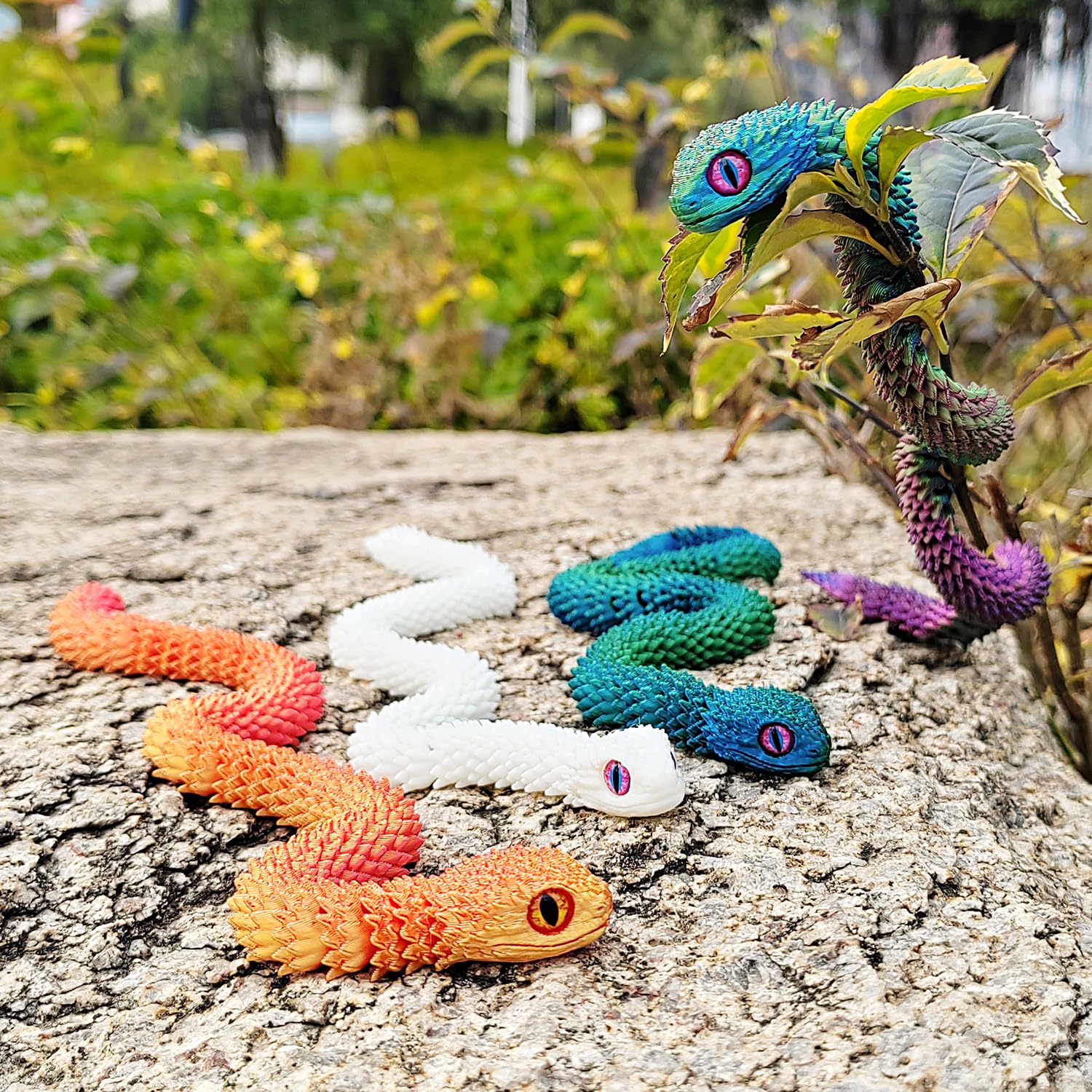 uyrzwek 4 Pcs 12in 3D Printed Snake Toys,3D Printed Animals for Easter Eggs Filled,Easter Basket Stuffers Essentials,Home Decor Christmas Fidget Toys