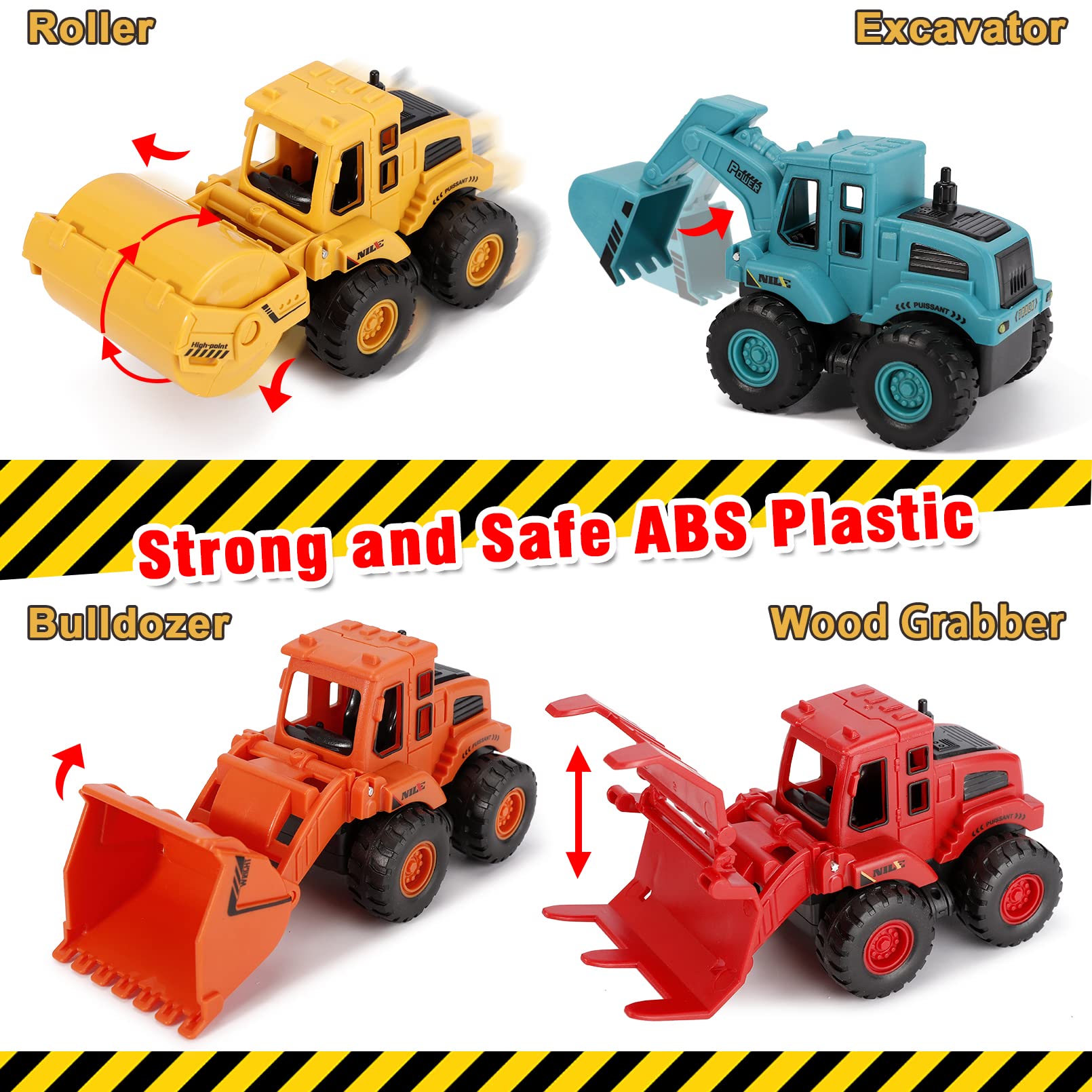 4Pcs Construction Toys,Friction Powered Construction Truck Toys Vehicles,Push and Go Construction Sand Truck Toys,Outdoor Toys with Bulldozer