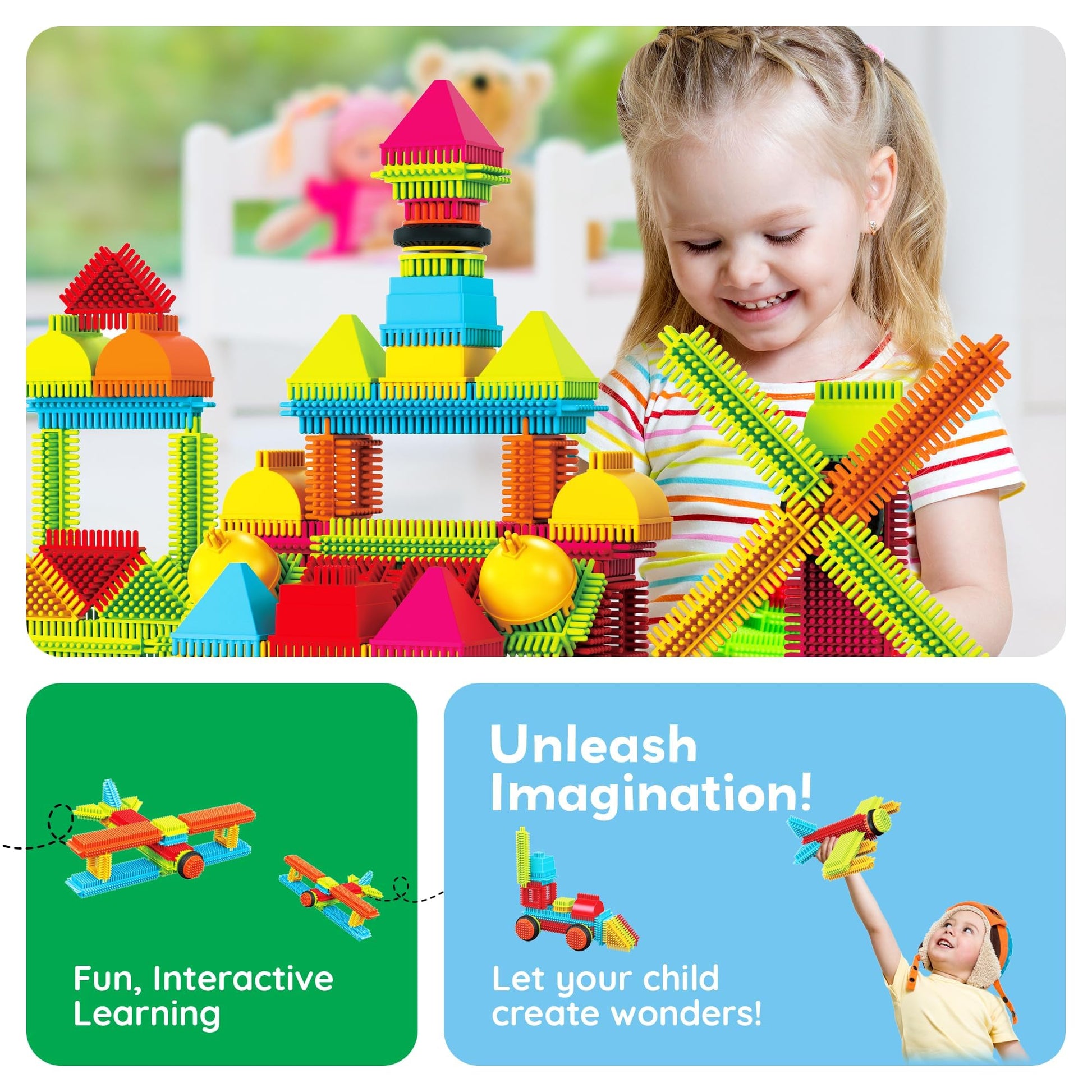 PicassoTiles 120pcs Hedgehog Interlocking Building Blocks Tiles Construction Toy Set Learning Playset STEAM Development Preschool Kindergarten Toy