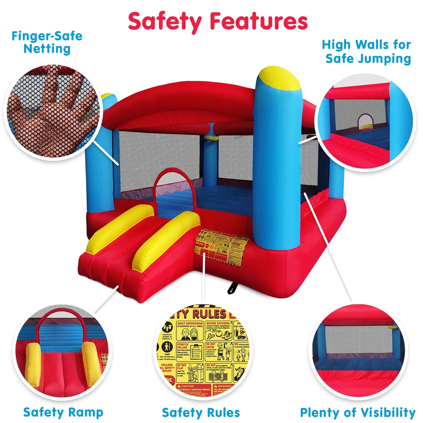 Funormous Enormous Giant Bounce House for Kids, Indoor Outdoor Inflatable Huge Bouncy Castle with Double Basketball Hoops, Includes Air Blower