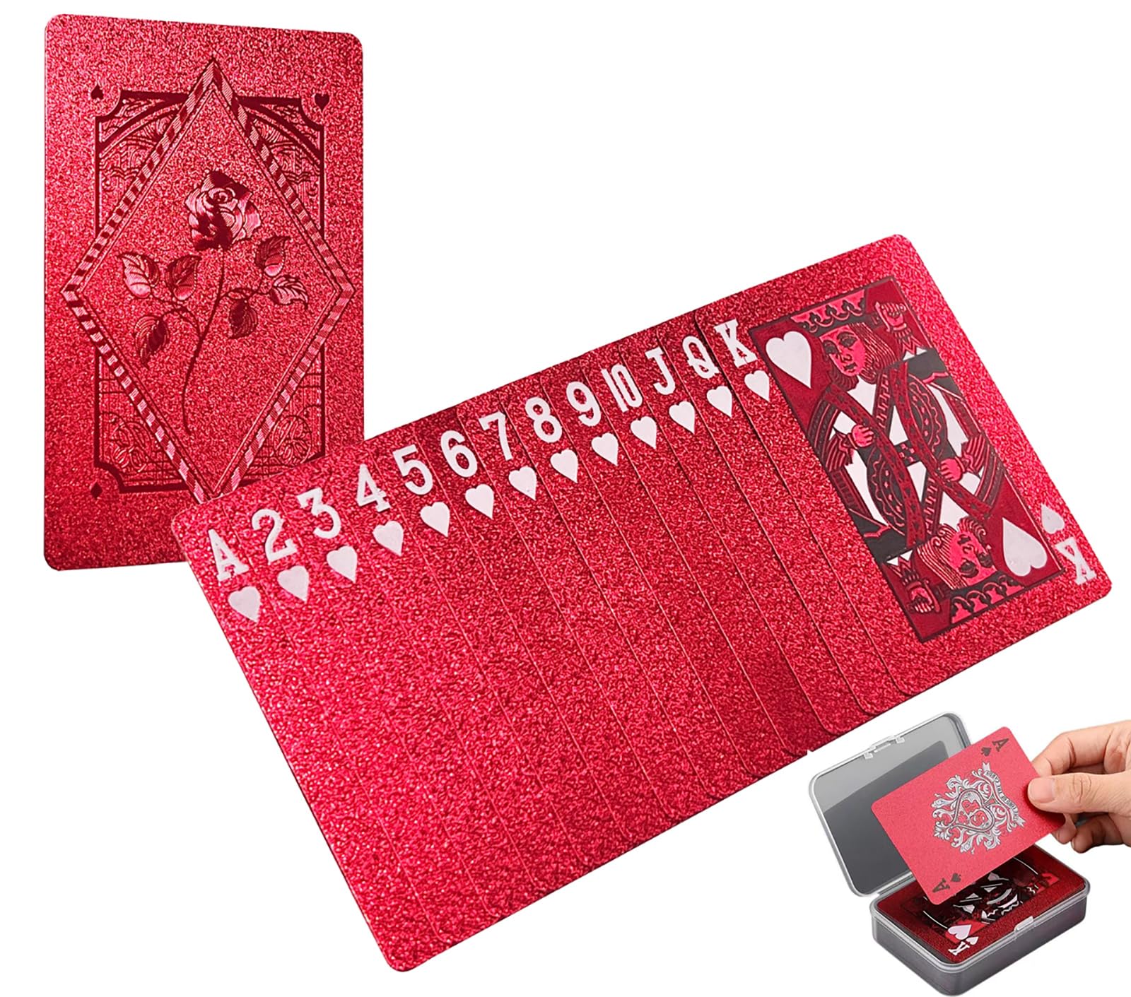 CIBOAN Red Playing Cards, Plastic Waterproof Deck of Cards, Durable Standard Size Poker Deck for Family Game Nights, Travel,Beach & Pool& Outdoor