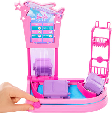 Barbie ‘Malibu’ Family & Friends Limitless Adventure Blonde Fashion Doll with Baggage Claim, Luggage, Trolly, Conveyer Belt and Carry-On