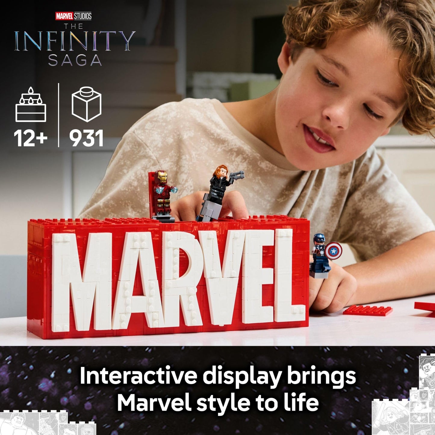 LEGO Marvel: Marvel Logo & Minifigures Building Toy - Marvel Collectible Set for Kids, Boys and Girls, Ages 12+ - Model Kit with 5 Minifigures - Gift