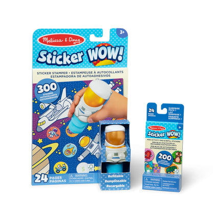 Melissa & Doug Sticker Wow!™ Astronaut Bundle: 24-Page Activity Book, Refillable Sticker Stamper, Mini Pad, 500 Stickers, Arts and Crafts for Kids