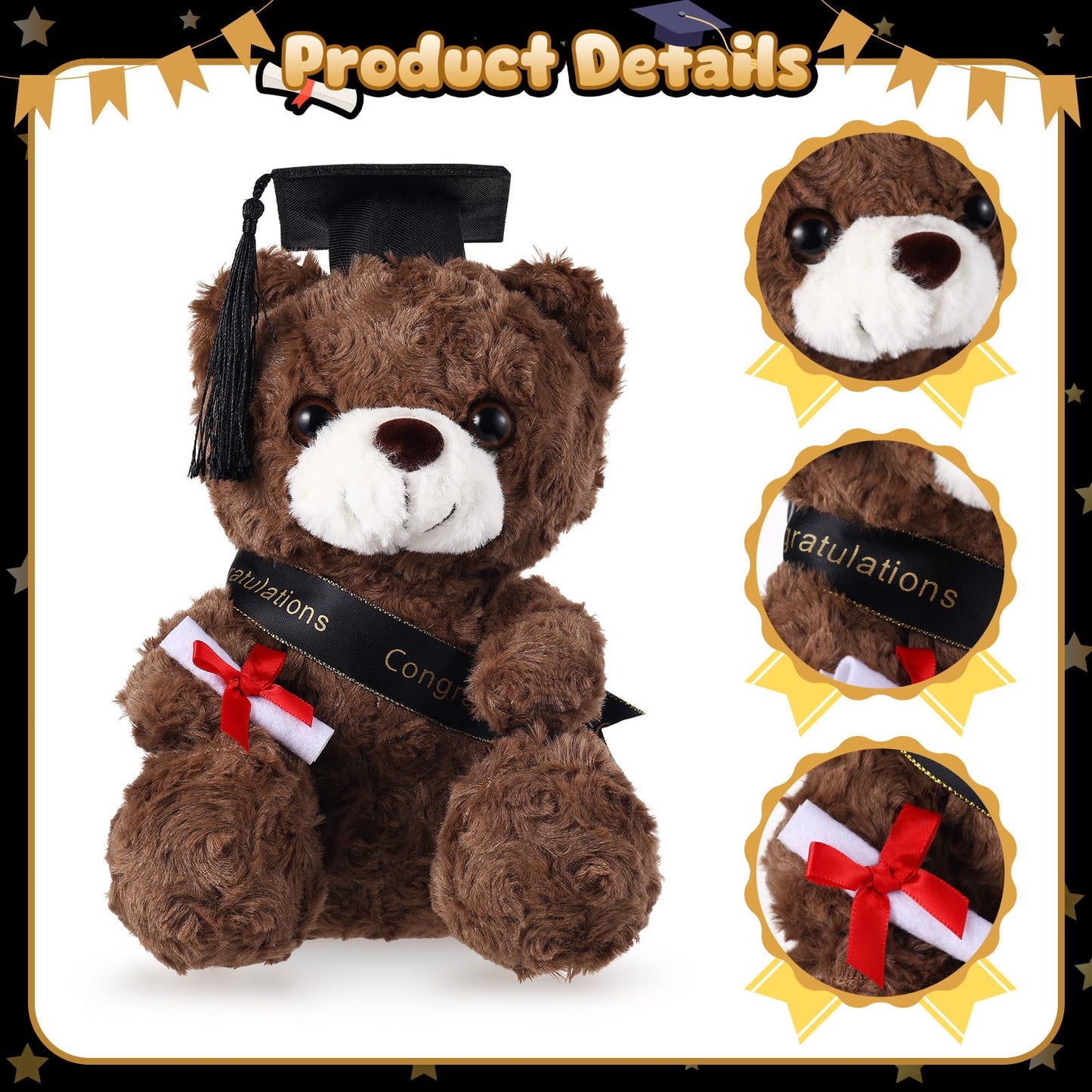 ZJoey 2 Sets Bear with Graduation Cap Toys Class of 2026 Graduation Plush Stuffed Teddy Bear Animal Dog Graduation Cap and Gown with Greeting Card