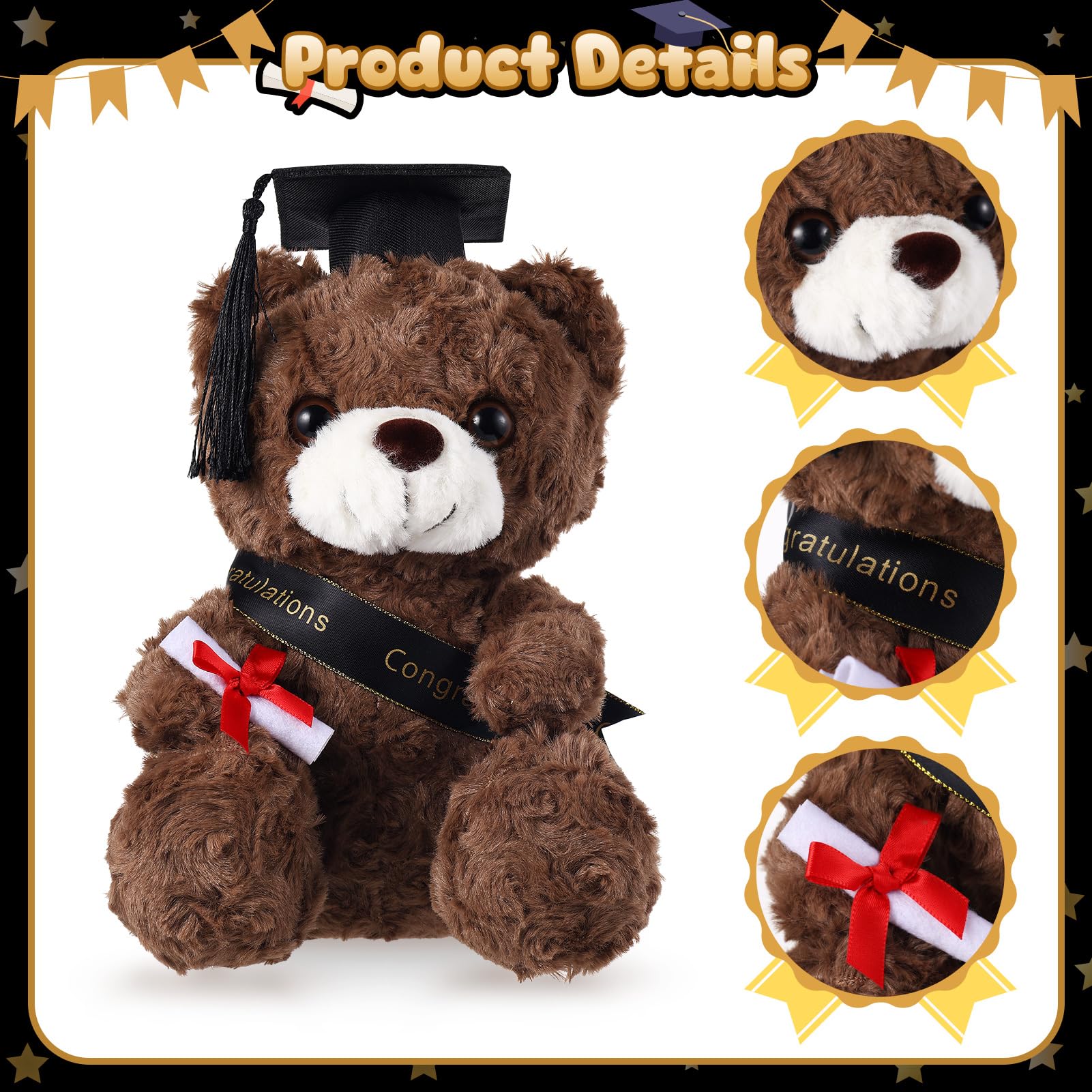 ZJoey 2 Sets Bear with Graduation Cap Toys Class of 2026 Graduation Plush Stuffed Teddy Bear Animal Dog Graduation Cap and Gown with Greeting Card