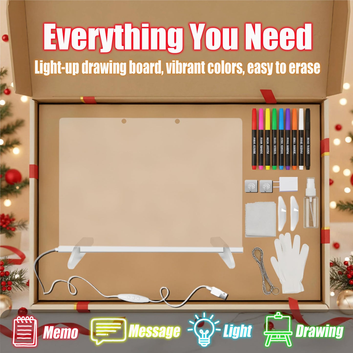 Led Note Board with Colors,2026 Upgrade Lighted Acrylic Dry Erase Board,Acrylic Message Board with Light 4 Modes 7 Colors,Light Up Drawing Board