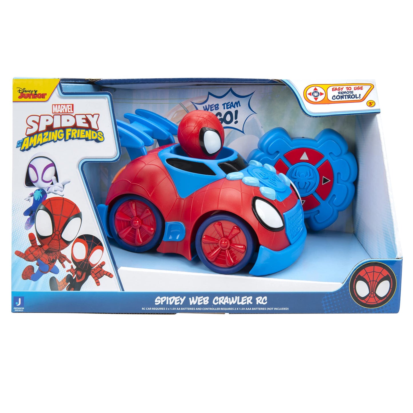 Jazwares Marvel Spidey and His Amazing Friends Web Crawler RC - Remote-Controlled Vehicle - Features Built-in Super Hero with 4 Controller Functions
