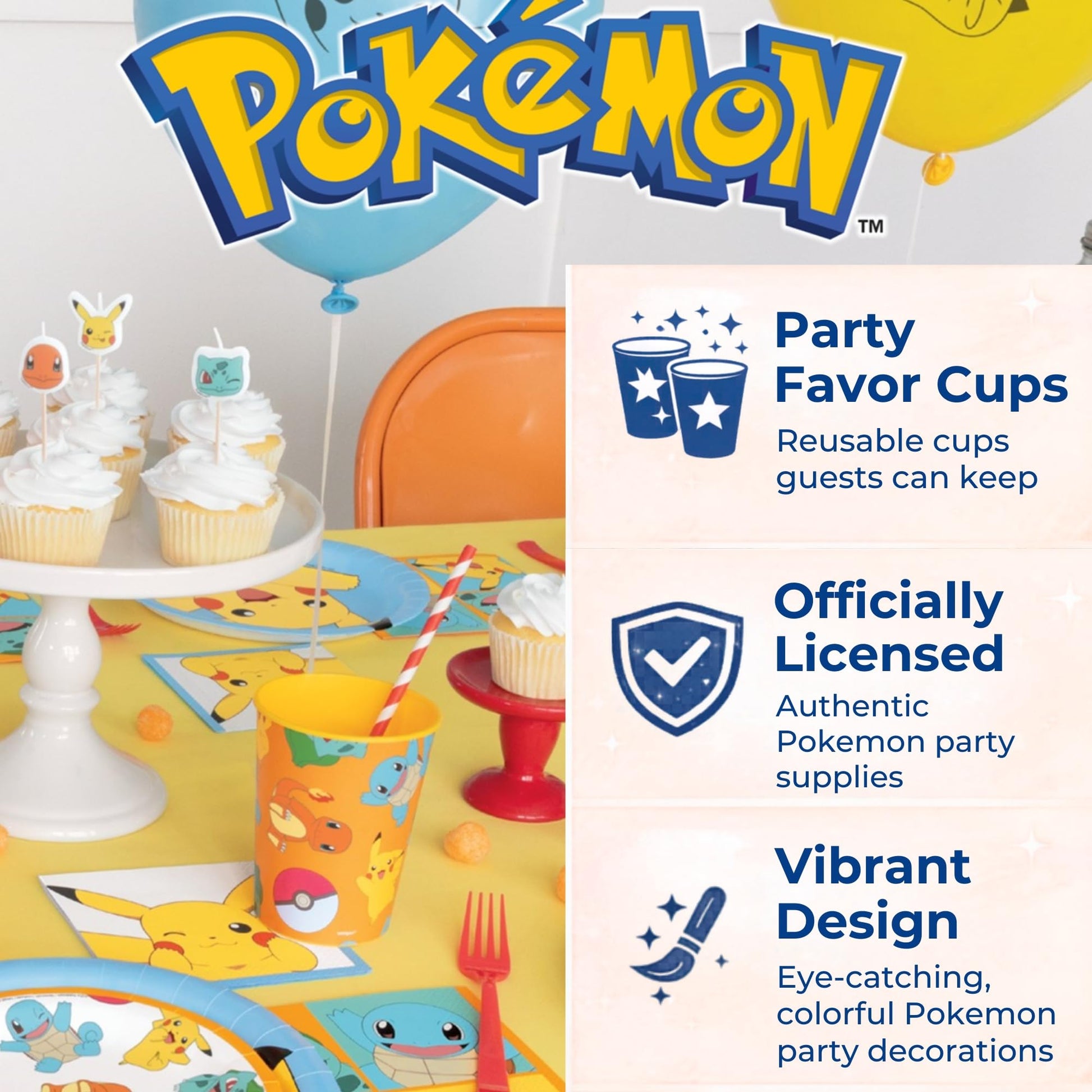 Unique Pokemon Cups - 6 Pack - Plastic Reusable Party Favor Cups 16 oz - Pokemon Birthday Decorations and Party Supplies - for Water, Juice, Goodie