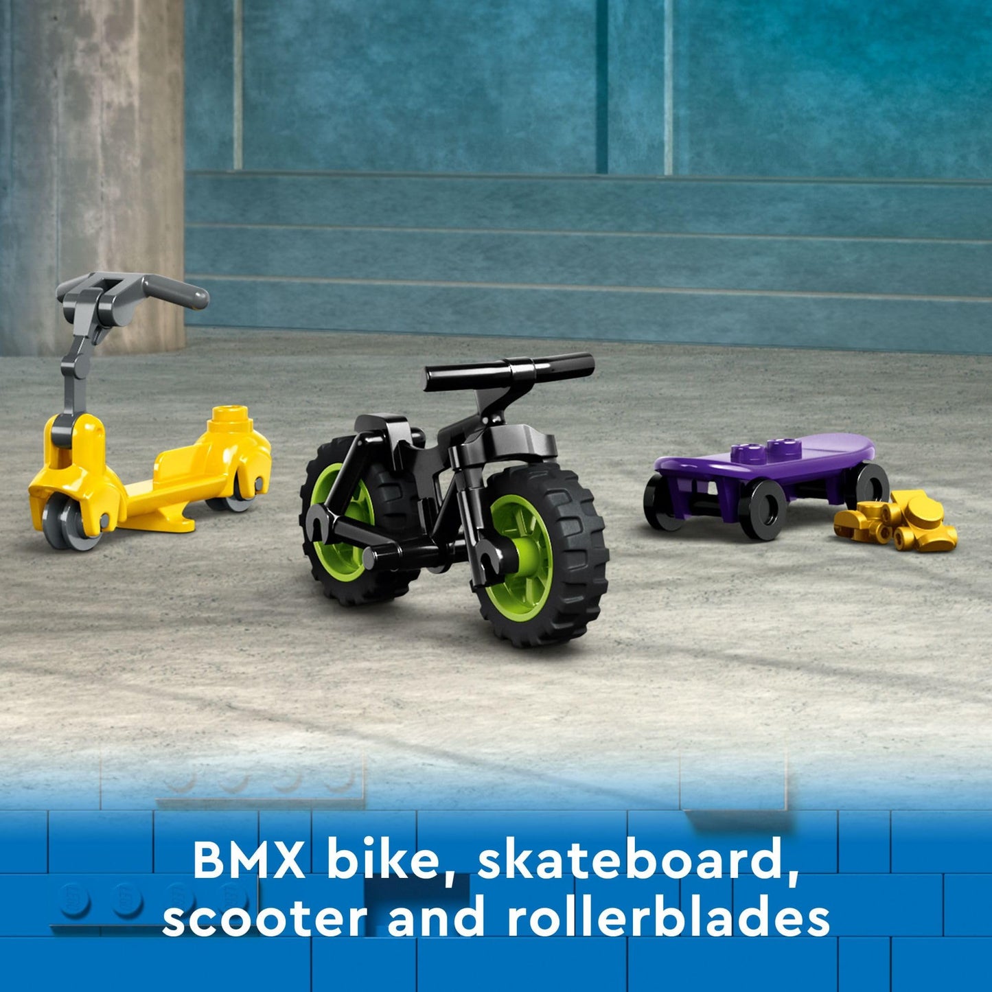 LEGO My City Street Skate Park Building Toy Set, Includes a Skateboard, BMX Bike, Scooter and in-line Skates, Plus 4 Minifigures for Pretend Play, Fun