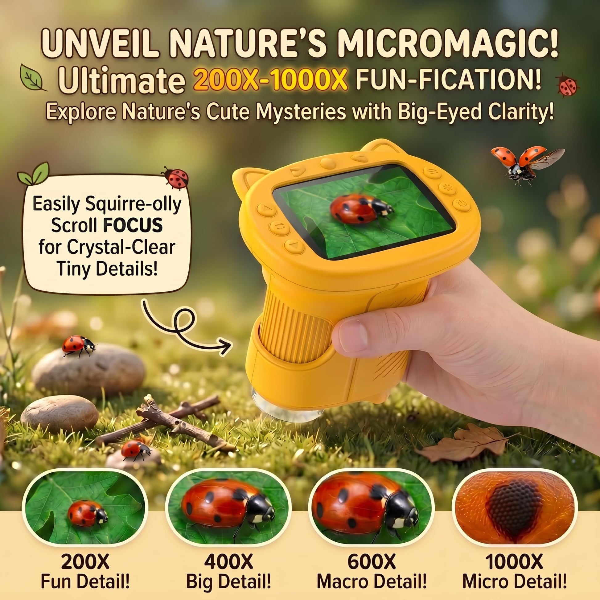 OAEBLLE Kids Microscope, 1000X Handheld Digital Pocket Microscope with 2.4" IPS Screen & 8 LEDs, Rechargeable STEM Educational Science Toy for Outdoor