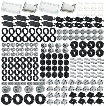 MALEKO Wheels and Axles Sets, 224pcs Car Parts and Pieces Tires Accessories Building, Construction Bulk Bricks