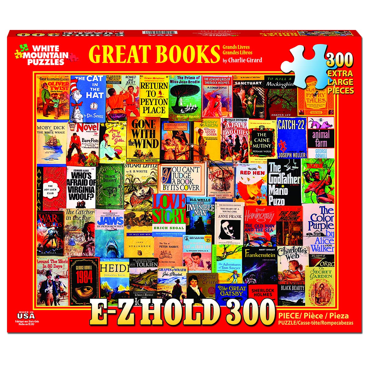 White Mountain 300 Piece Jigsaw Puzzle Nostalgic Book Collage, Great Books