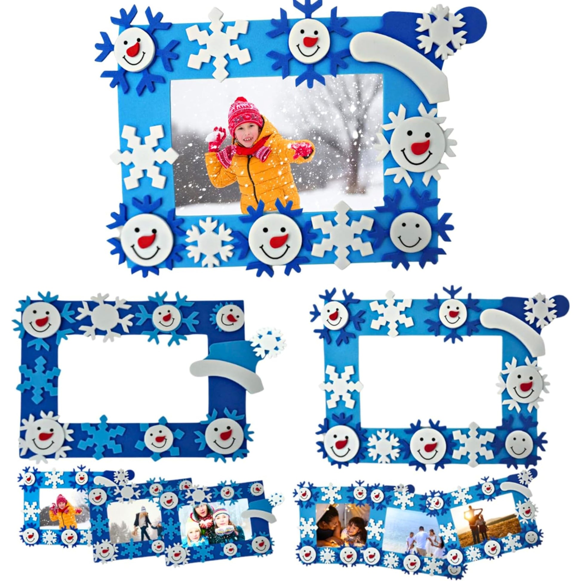 4E's Novelty Foam Snowflake Picture Frame Craft (12 Pack) Bulk Christmas Winter Crafts for Kids Toddlers 3-12, Individually Wrapped Arts & Crafts