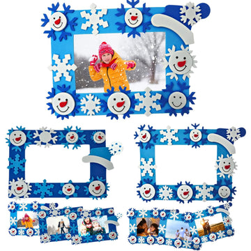 4E's Novelty Foam Snowflake Picture Frame Craft (12 Pack) Bulk Christmas Winter Crafts for Kids Toddlers 3-12, Individually Wrapped Arts & Crafts
