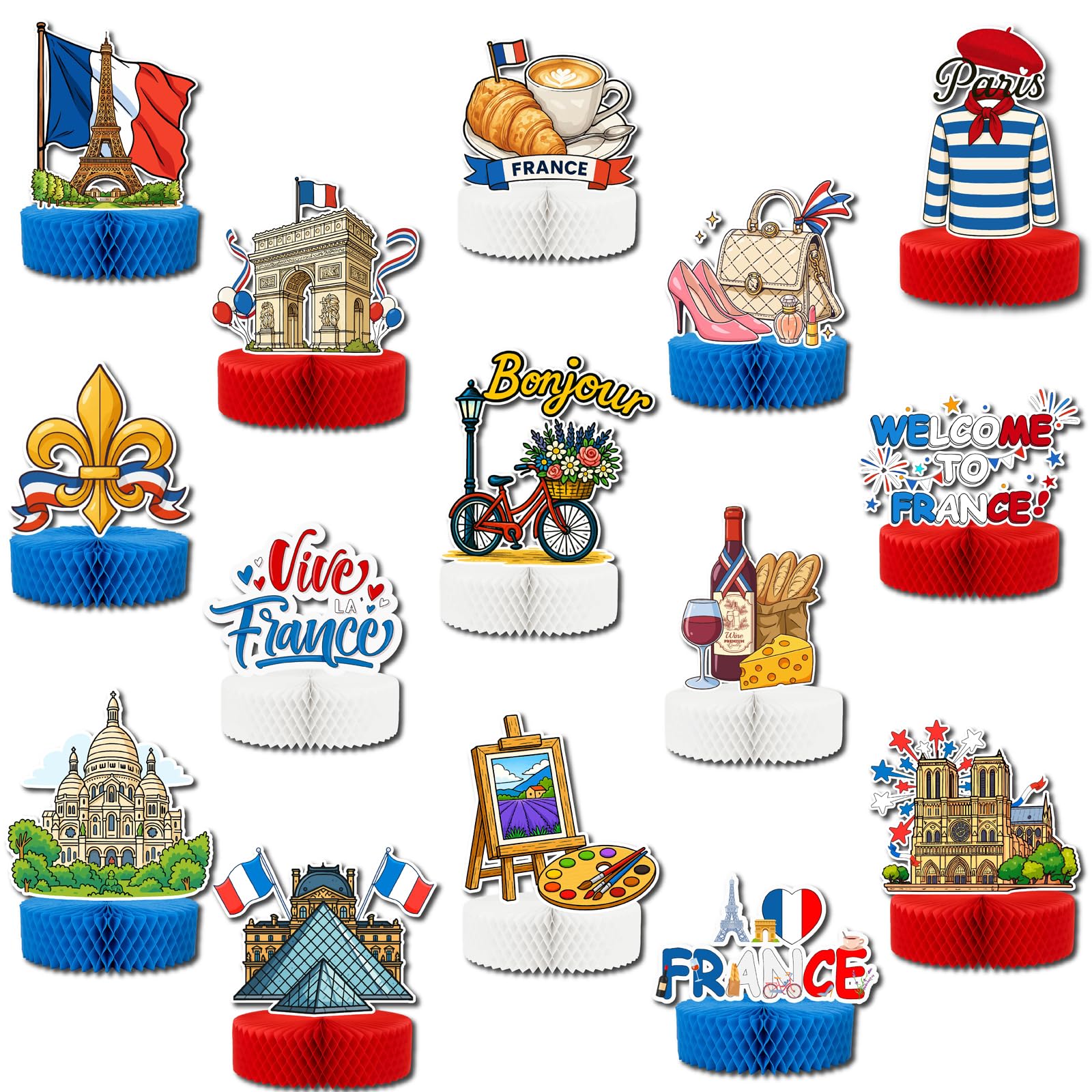 French Table Decor, 15pcs France Themed Party Centerpieces, Htabiol Paris Table Decorations, French Party Decor for Table, For Paris Party, France