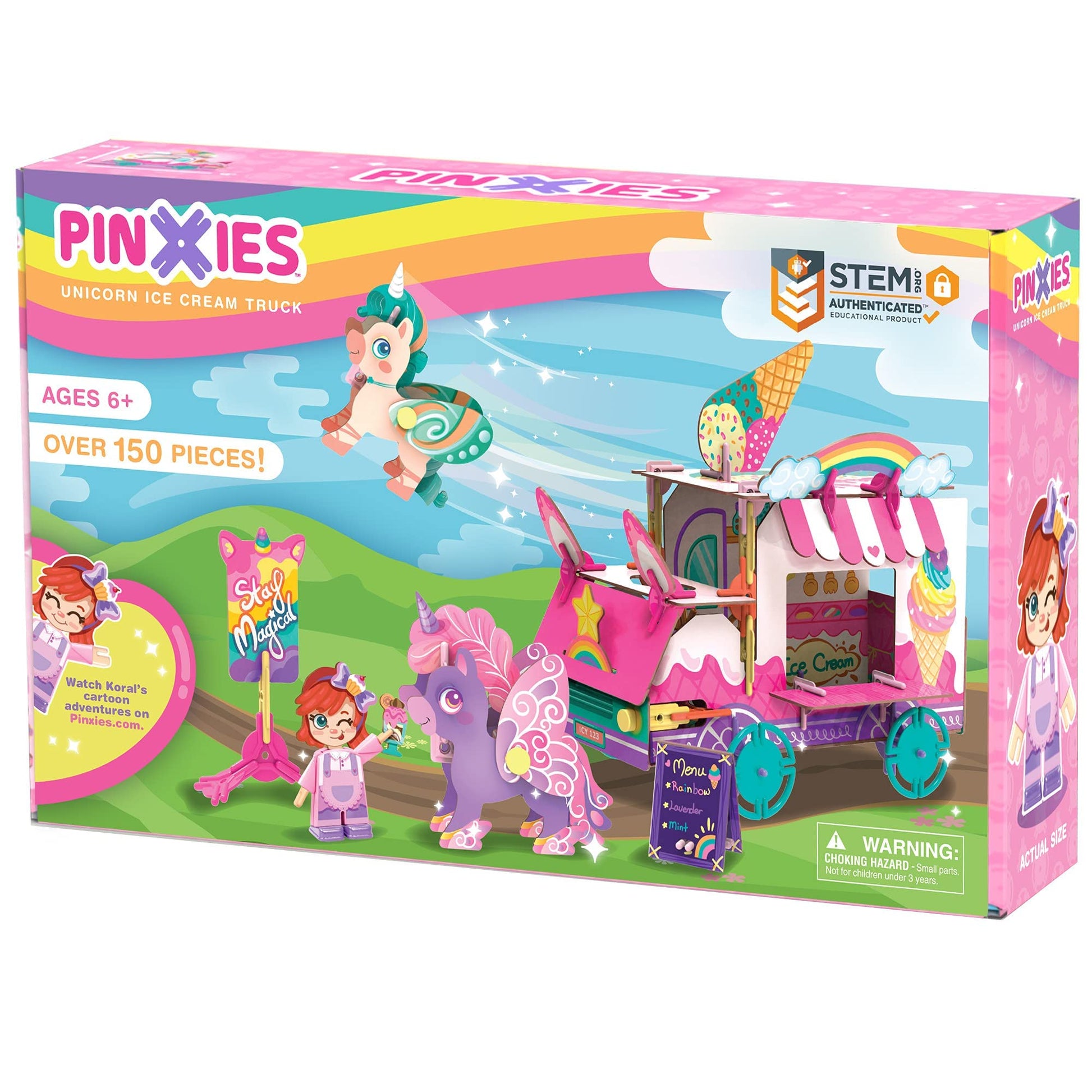 PINXIES Unicorn Ice Cream Truck | Build-Your-Own Magical Animals Play Set, Kids 3D Puzzle Toy - STEM Girl Toys Ages 6-7 and Up