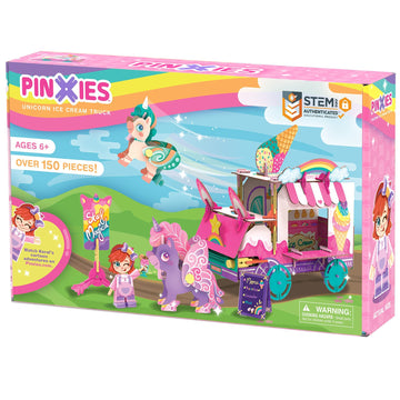 PINXIES Unicorn Ice Cream Truck | Build-Your-Own Magical Animals Play Set, Kids 3D Puzzle Toy - STEM Girl Toys Ages 6-7 and Up