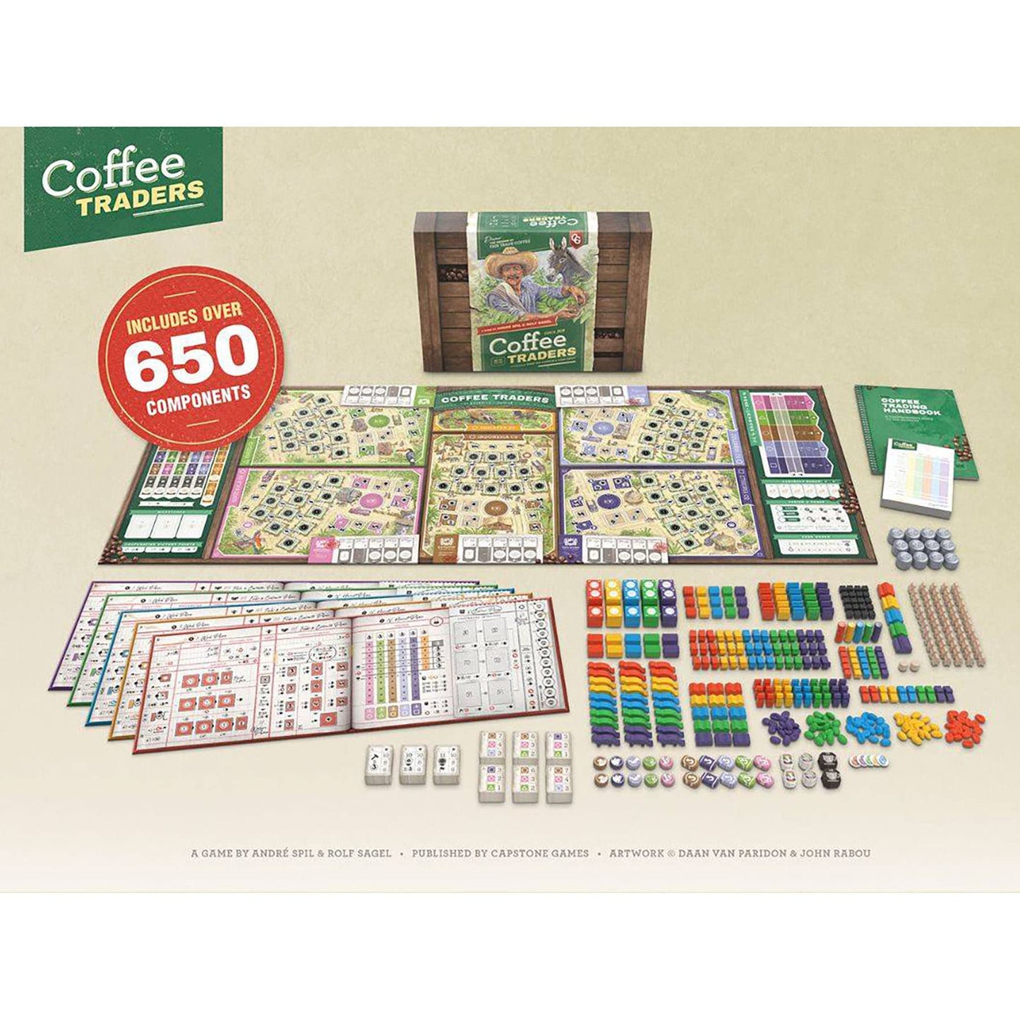 Capstone Games Coffee Traders Board Game for 3-5 Players - Economic Strategy and Trading Focused Euro Style Gameplay with Market Competition