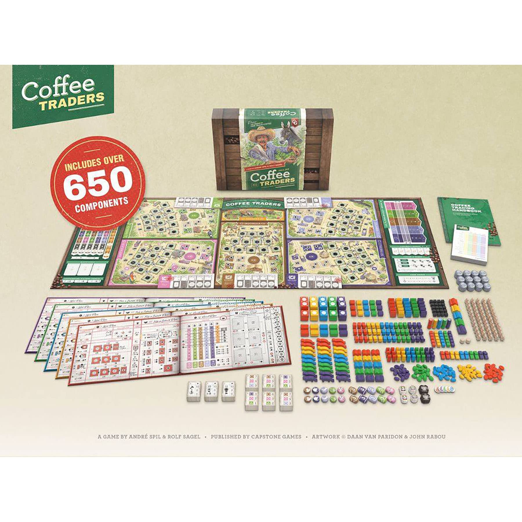 Capstone Games Coffee Traders Board Game for 3-5 Players - Economic Strategy and Trading Focused Euro Style Gameplay with Market Competition